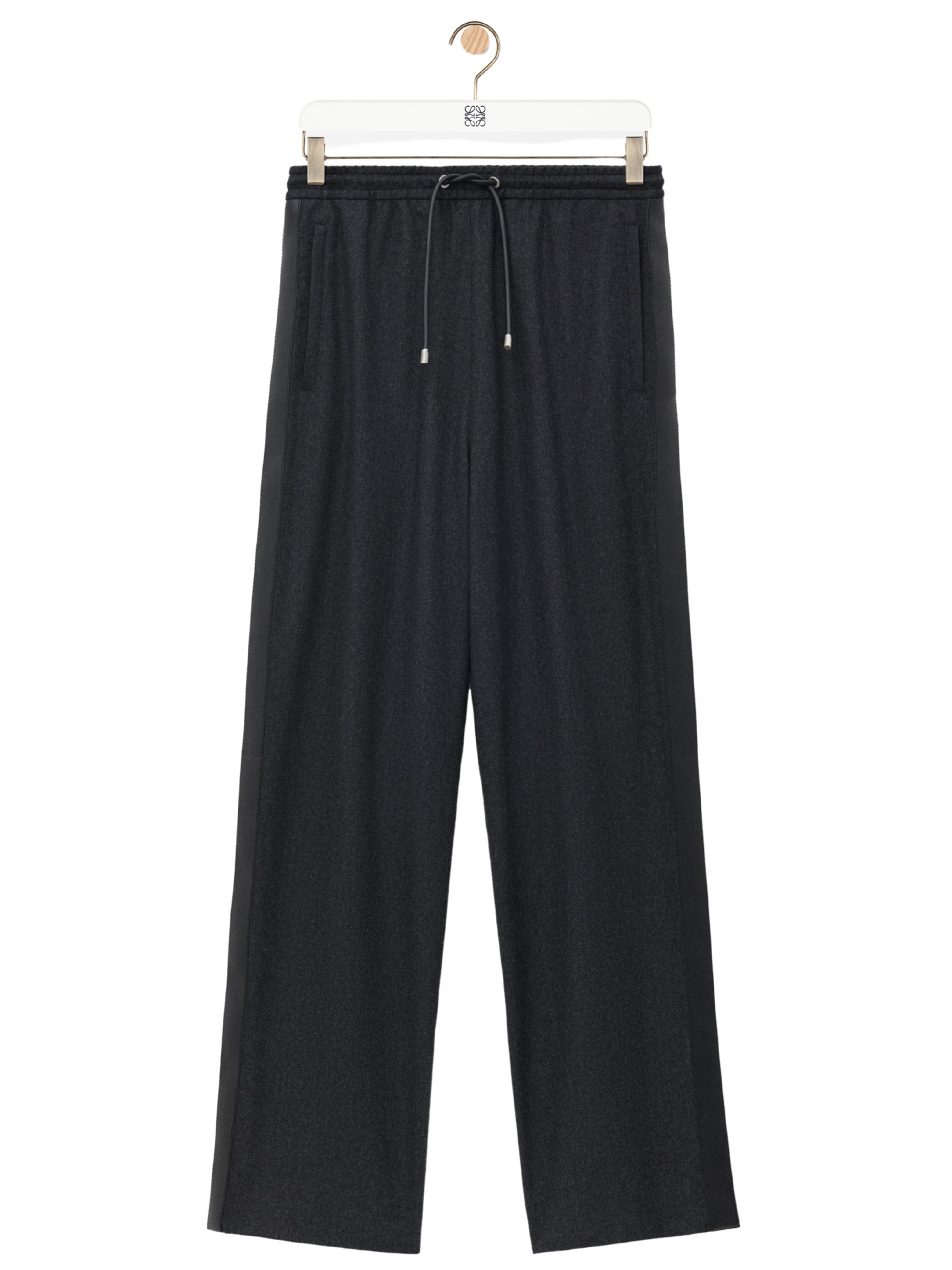 Loewe men's gray pants with leather inserts on the sides with Anagram embossing