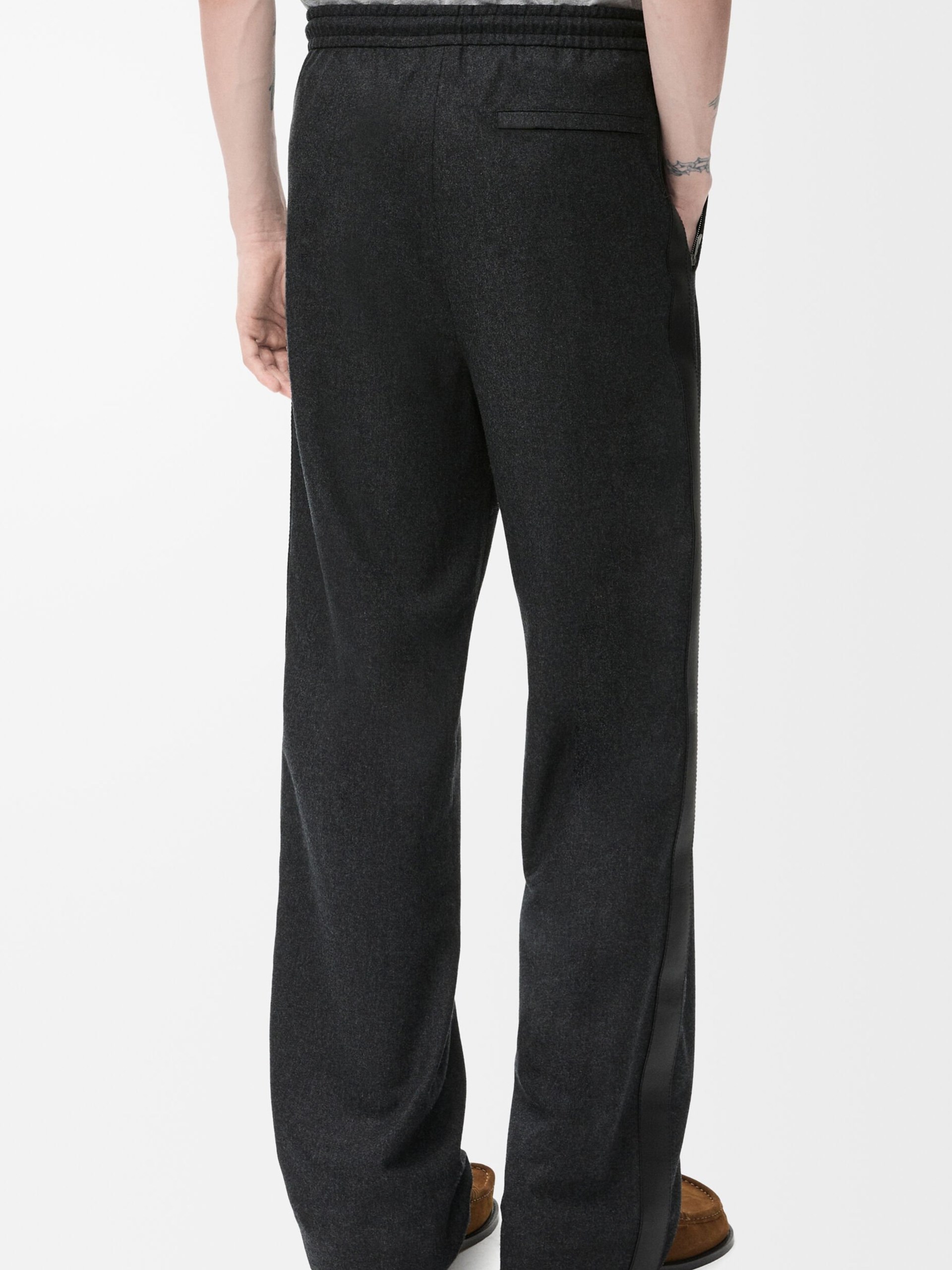Loewe men's gray pants with leather inserts on the sides with Anagram embossing