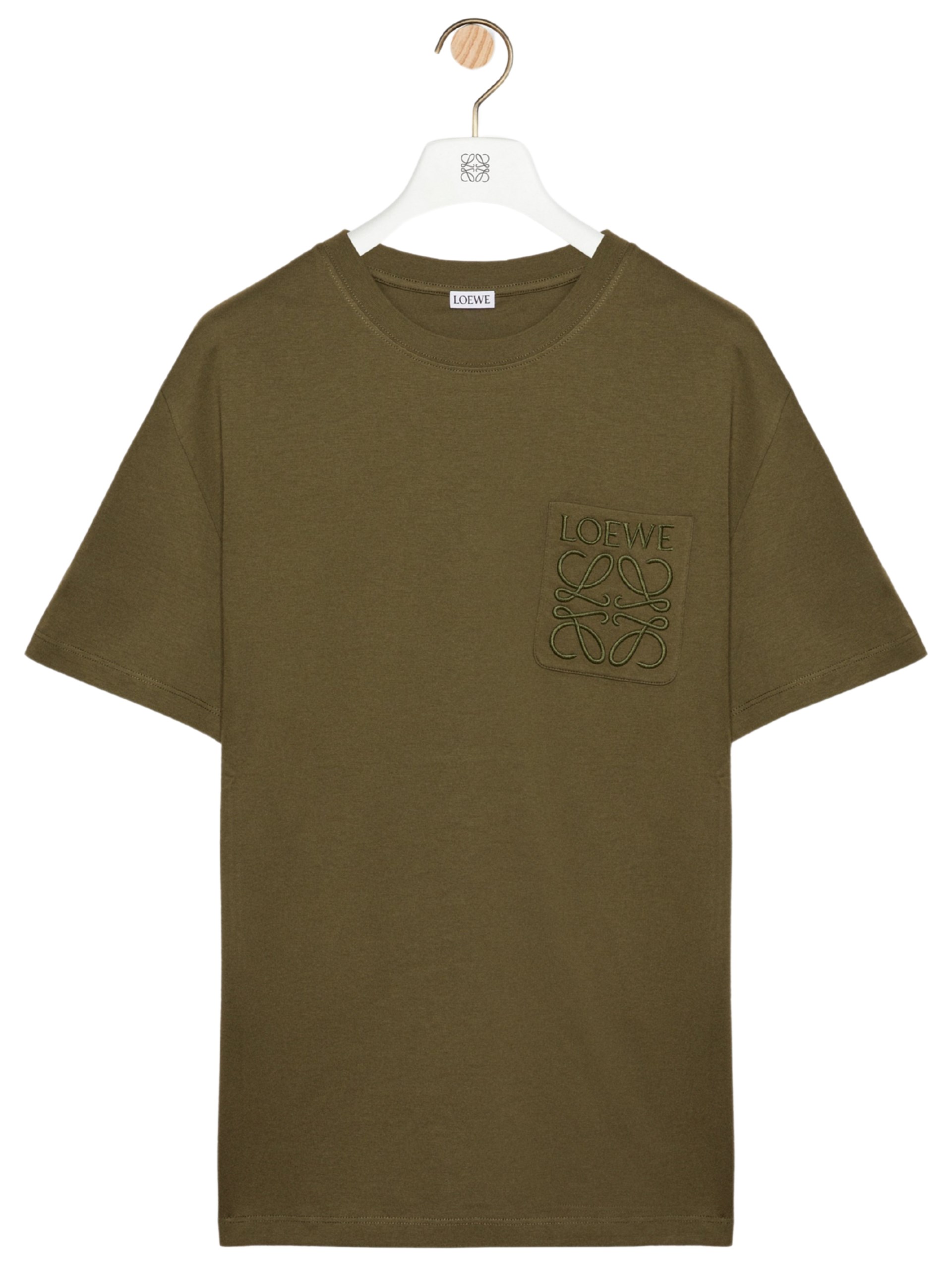 Loewe unisex khaki t-shirt with tonal Anagram embroidered logo