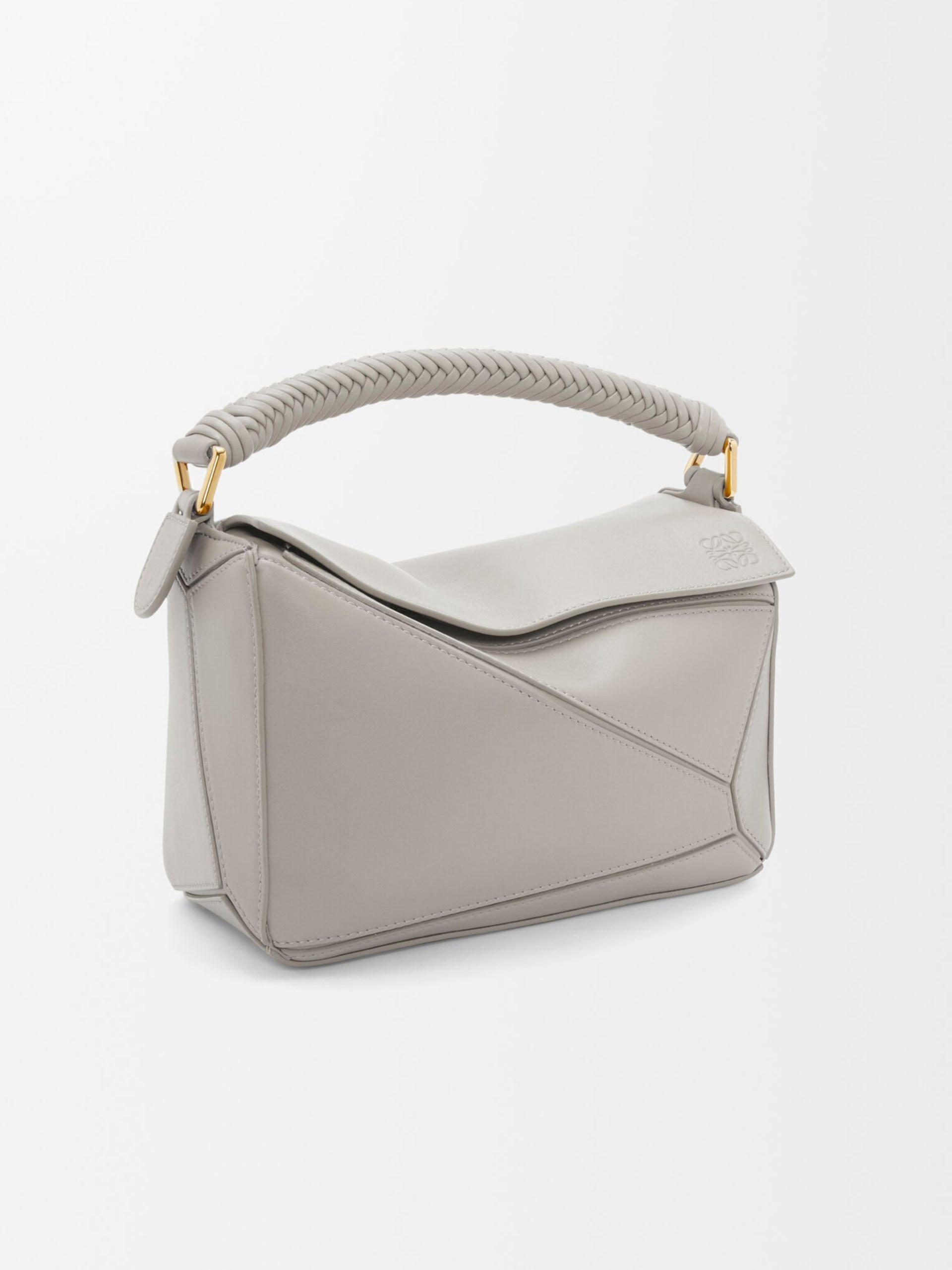Сіра шкіряна сумка Loewe Puzzle Small з жакардовим ременем