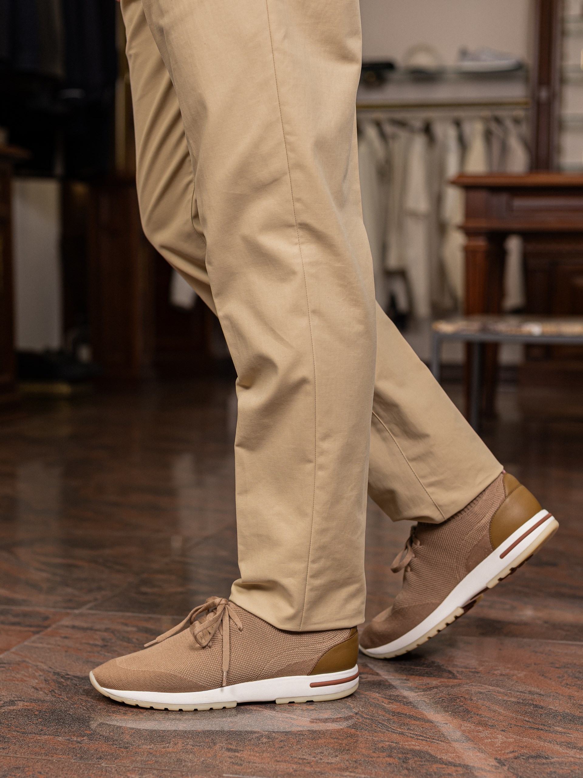 Men's beige Loro Piana 360 Flexy Walk sneakers made of combined fabrics