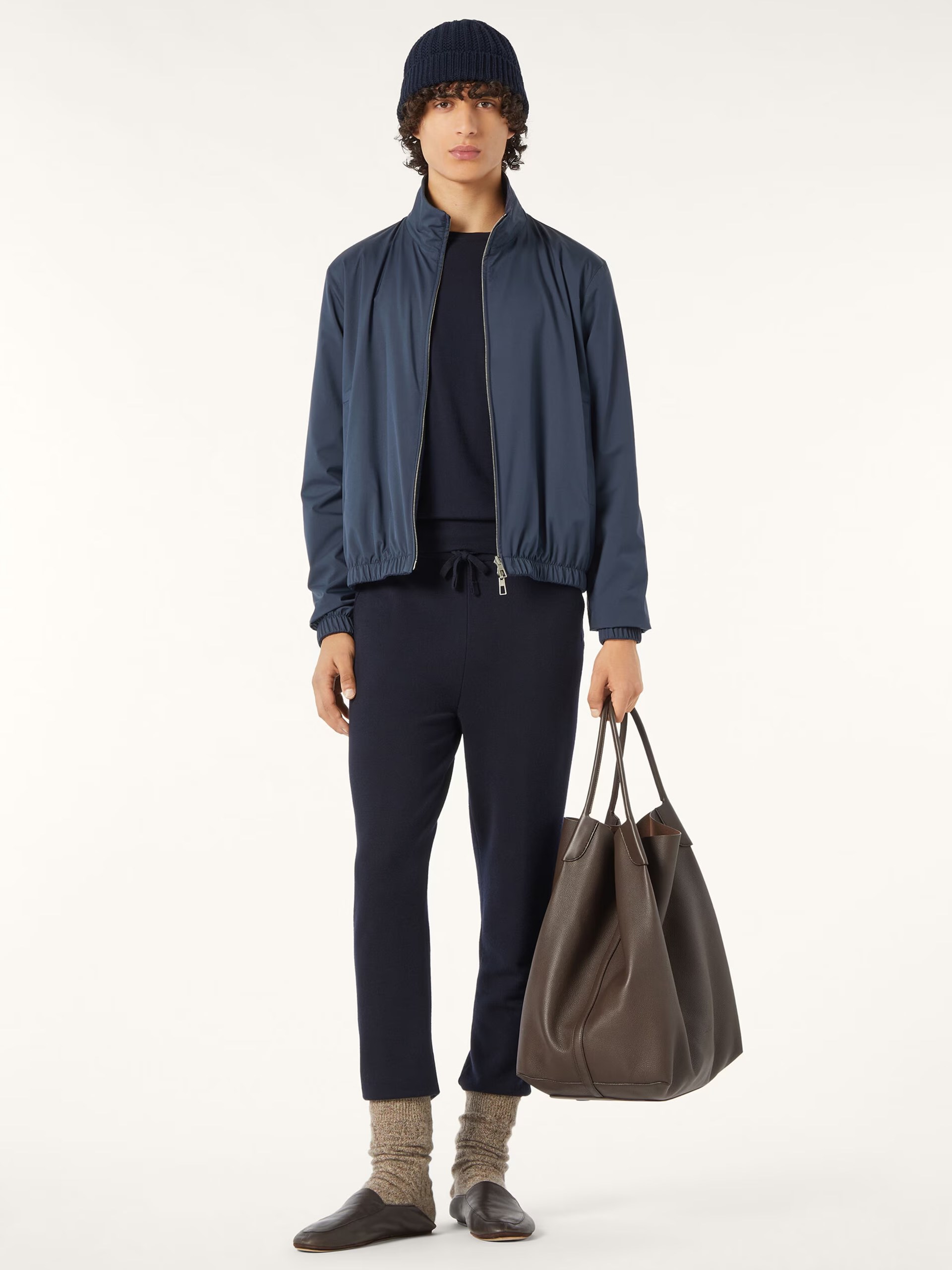Loro Piana men's navy reversible bomber jacket with Storm System® treatment