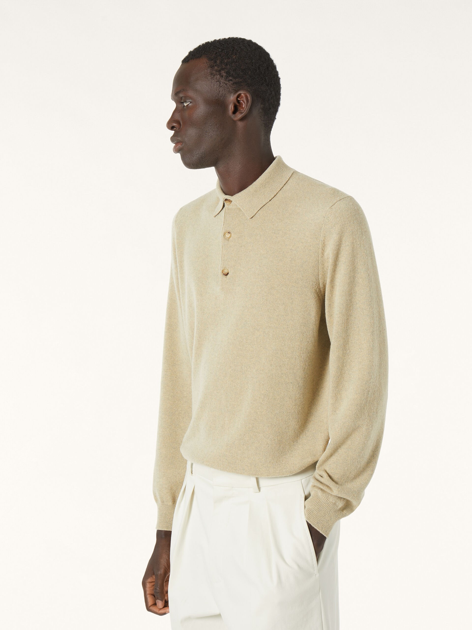 Men's beige Loro Piana Arona cashmere polo shirt