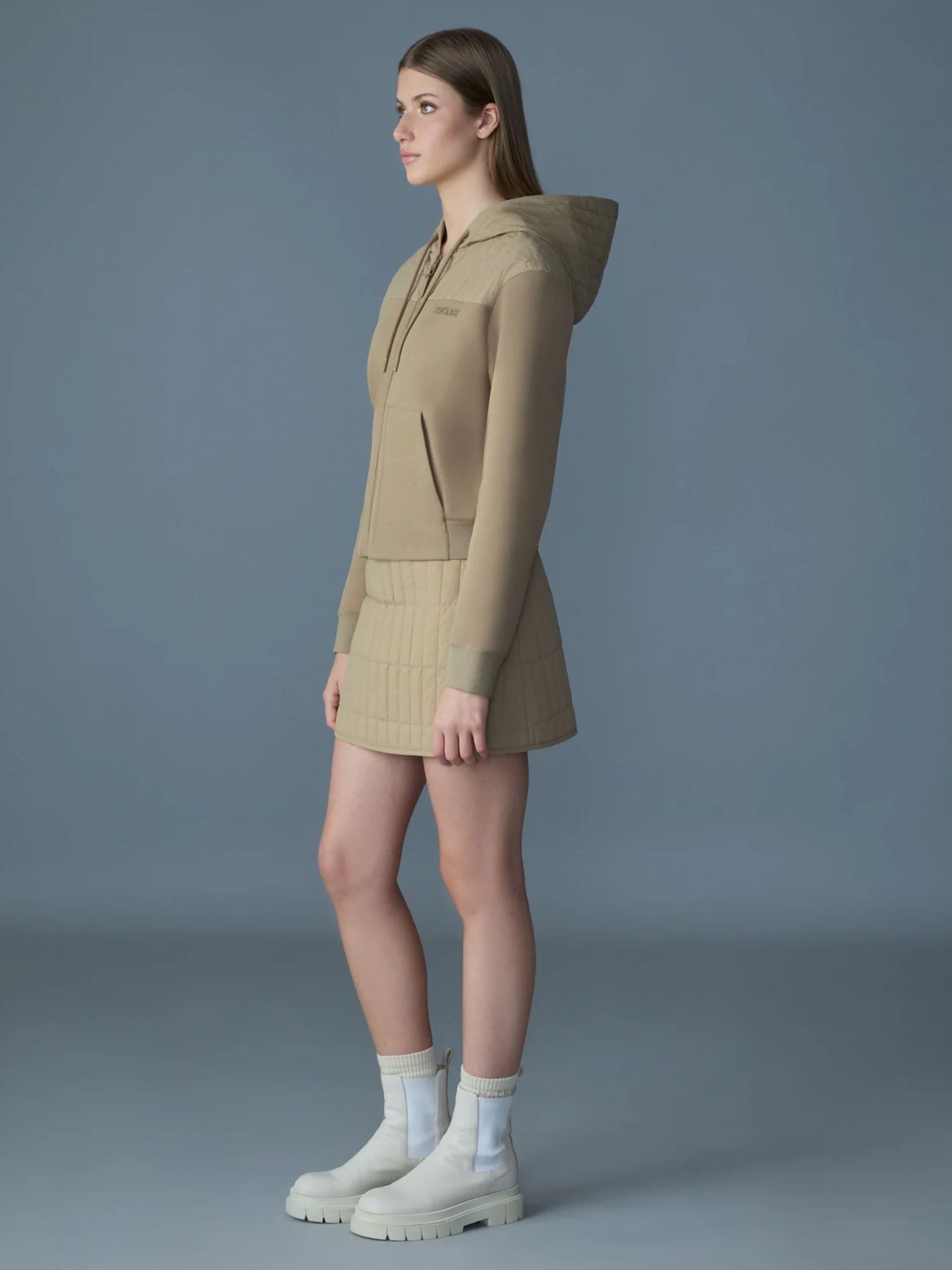 Темно-бежеве худі Mackage SEQUOIA на блискавці з капюшоном