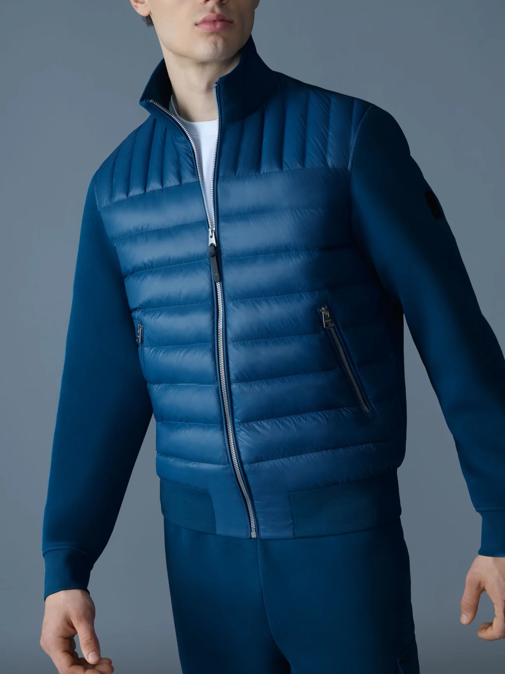 Men's blue Mackage Collin-R Nano Down bomber jacket
