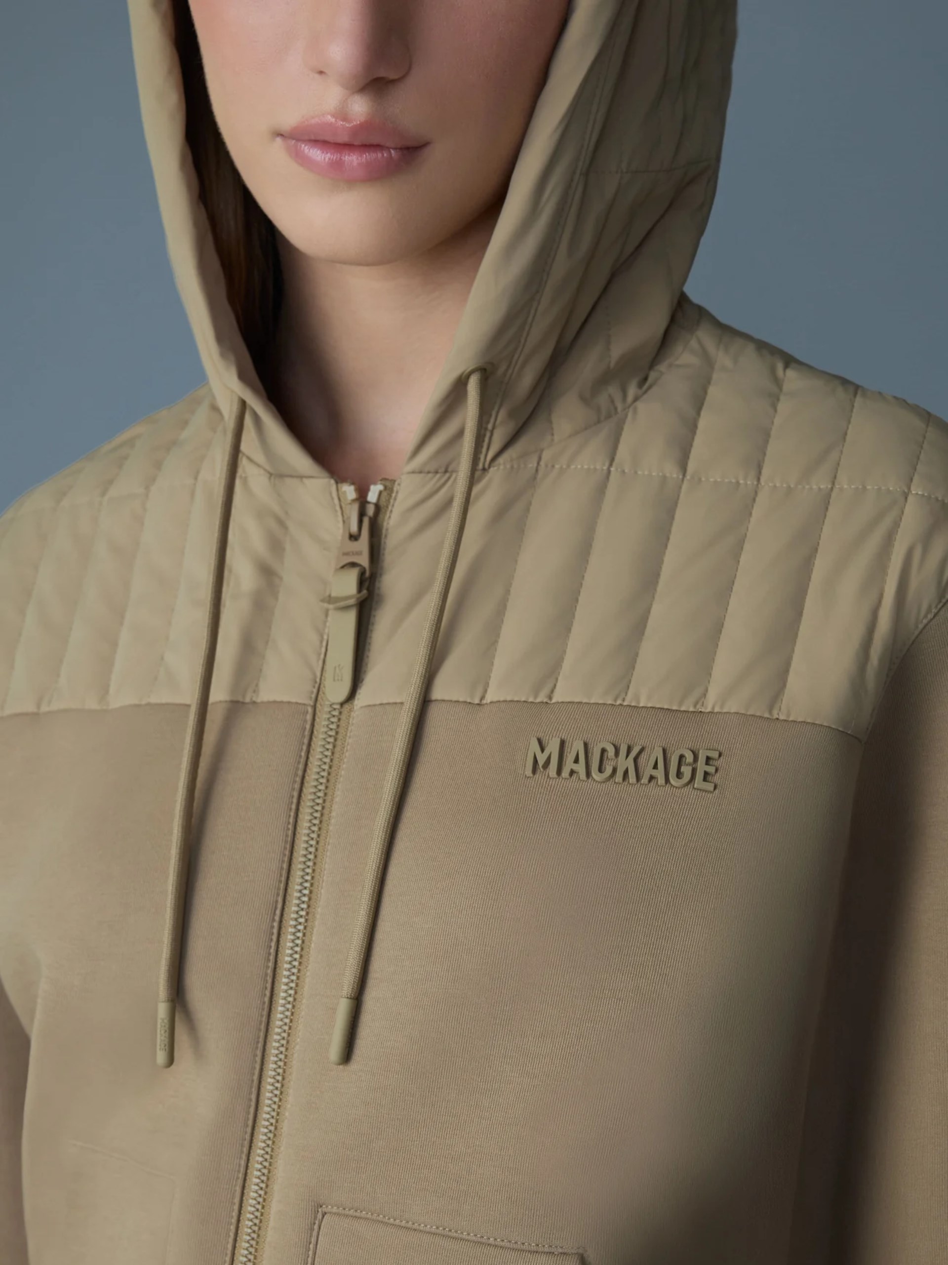 Темно-бежеве худі Mackage SEQUOIA на блискавці з капюшоном