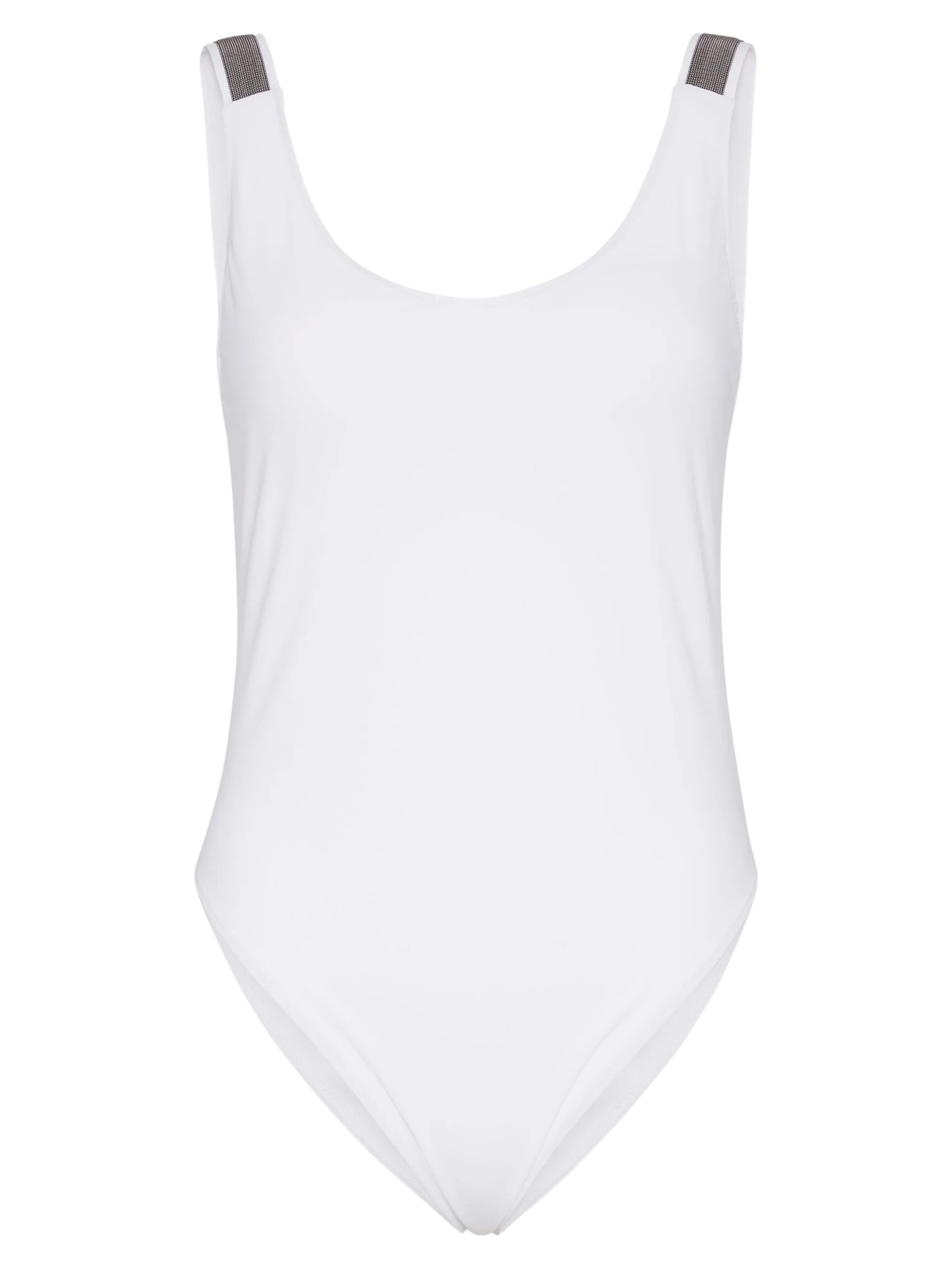 Brunello Cucinelli White One-Piece Swimsuit with Monili Trim