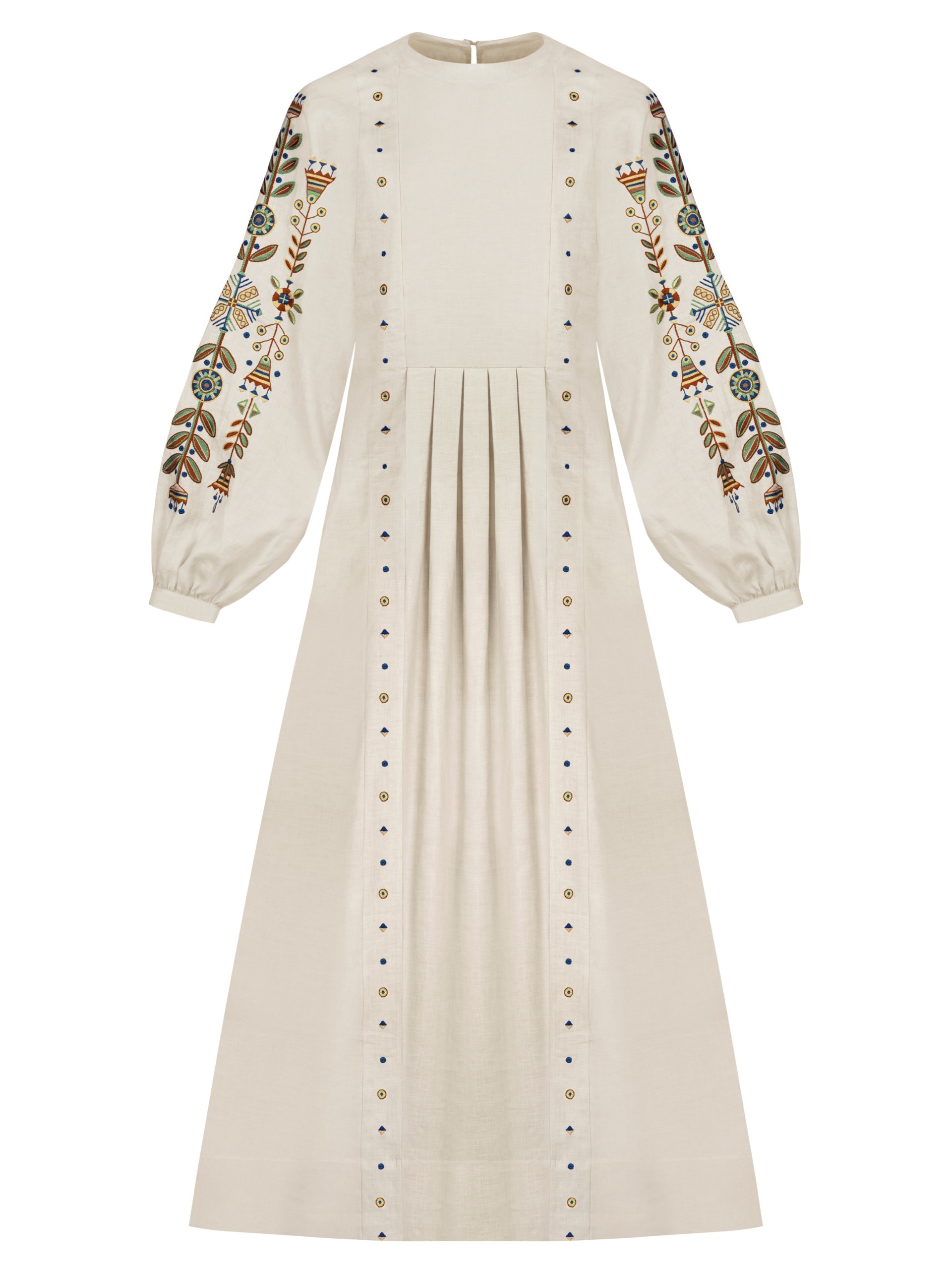 Park Avenue Atelier beige linen dress with handmade details