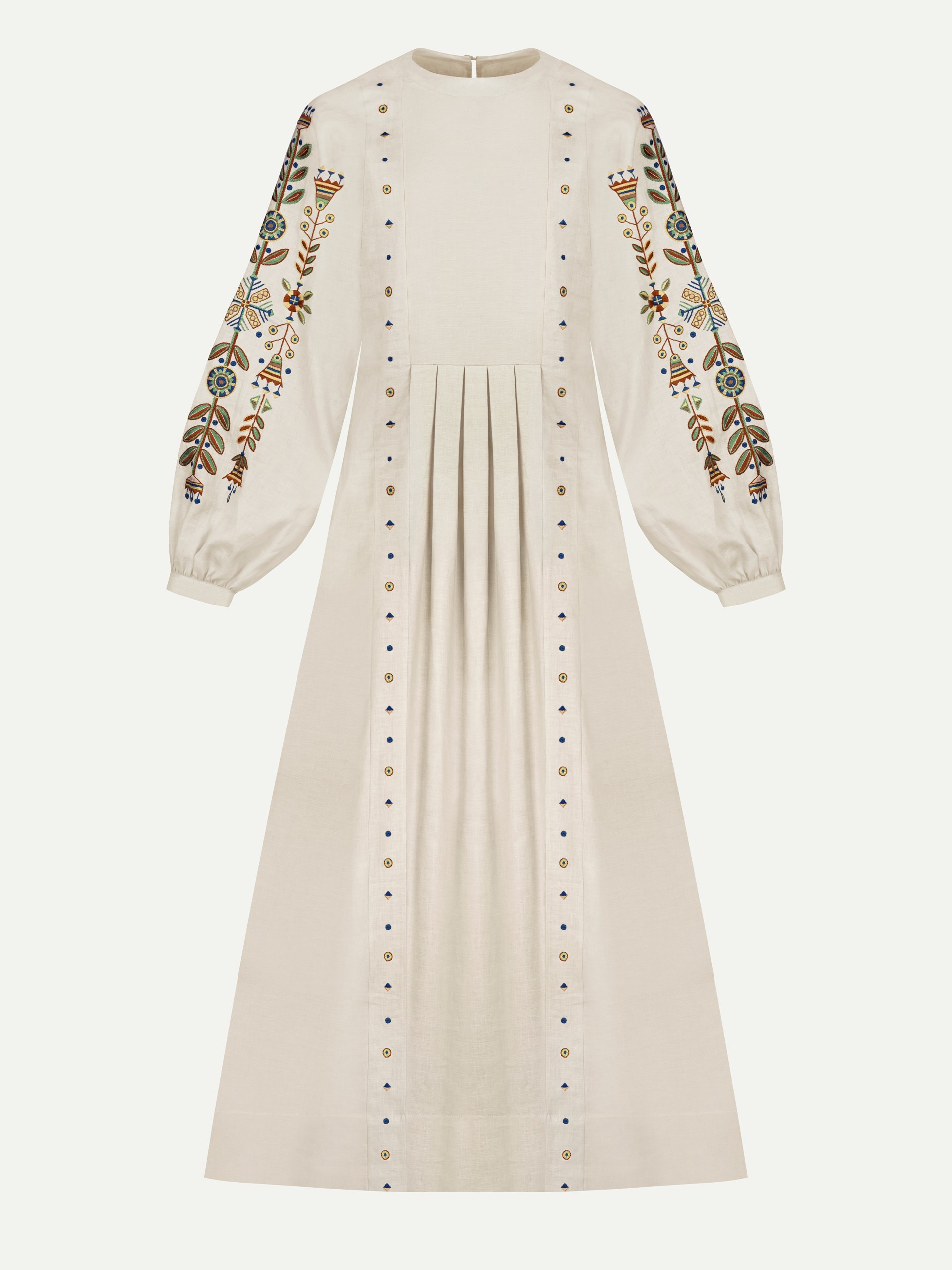 Park Avenue Atelier beige linen dress with handmade details