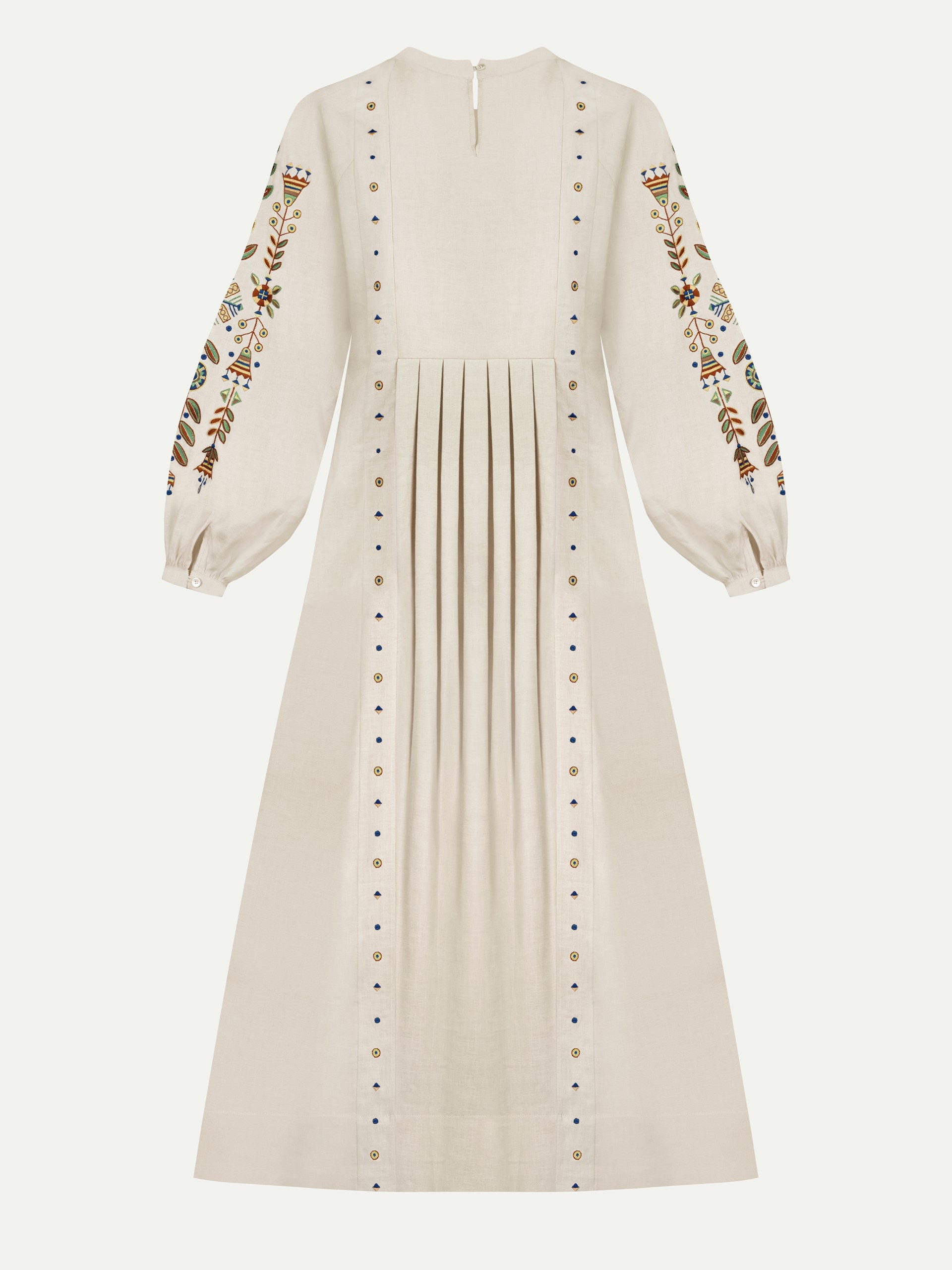 Park Avenue Atelier beige linen dress with handmade details