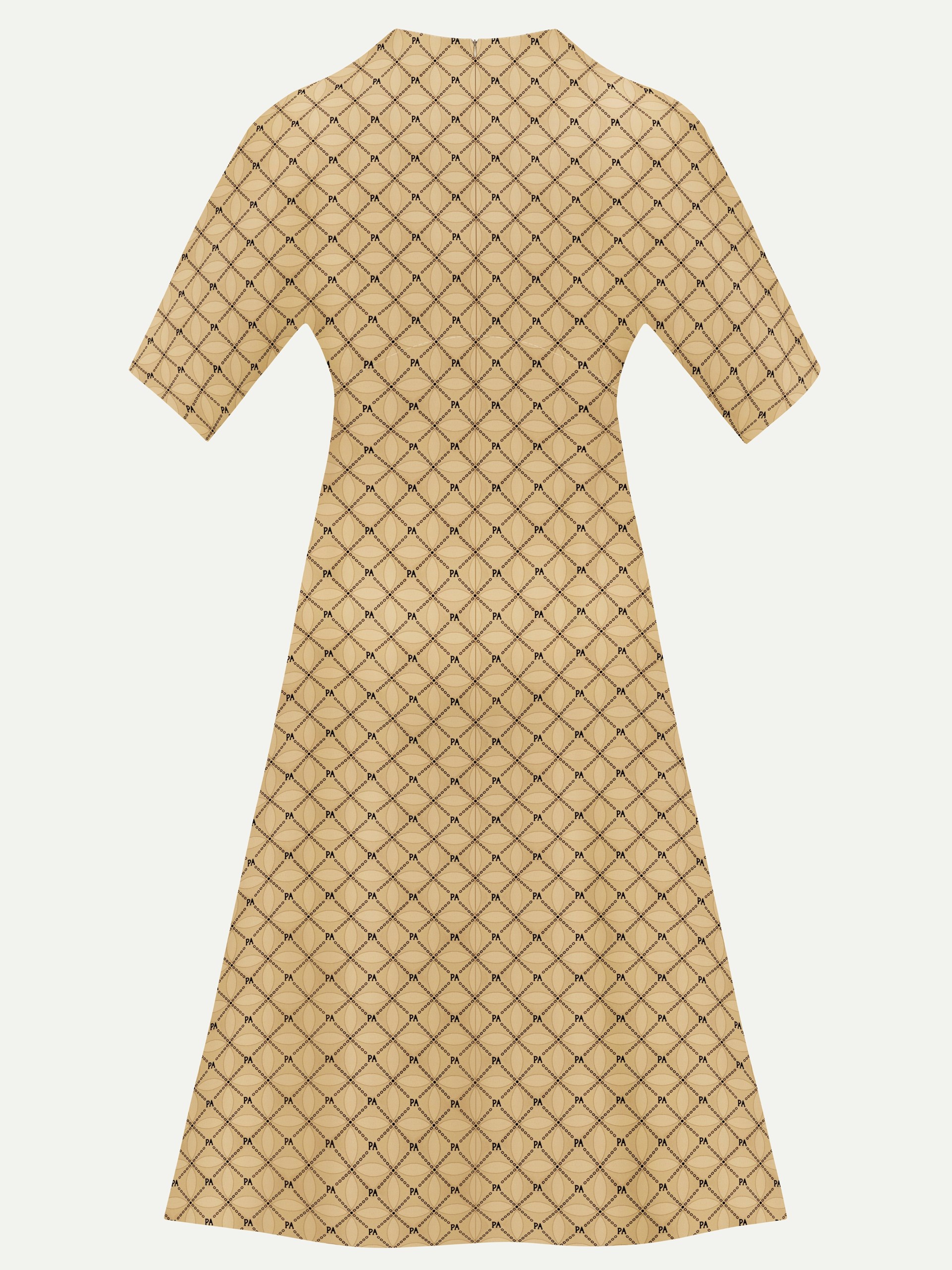 Park Avenue Atelier beige silk midi dress with V-neck