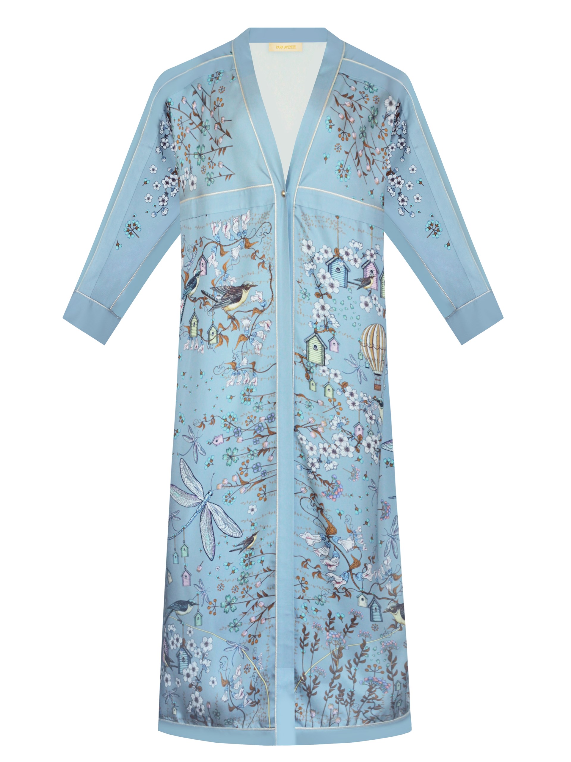Park Avenue Atelier blue silk long shirt with designer pattern