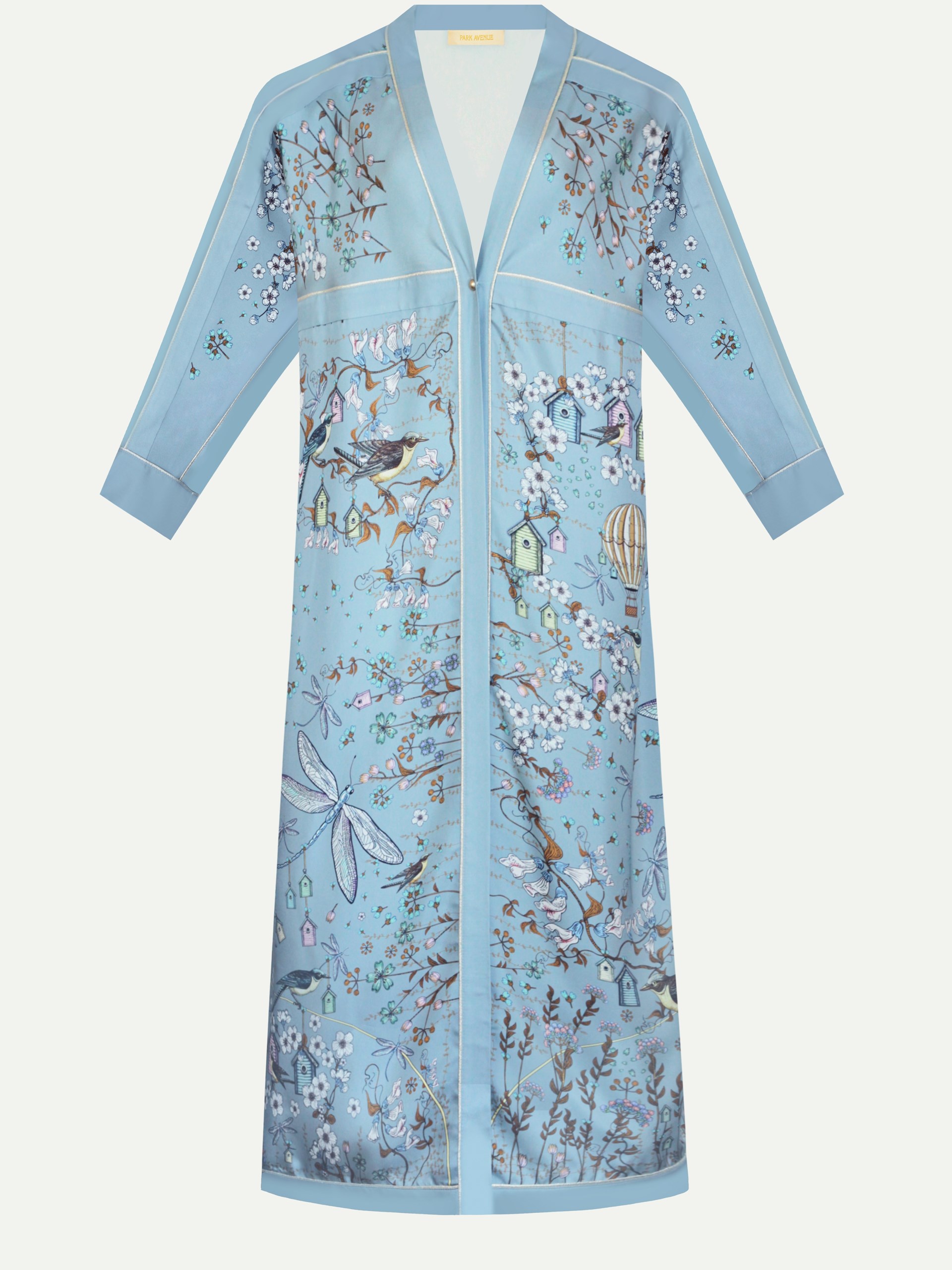 Park Avenue Atelier blue silk long shirt with designer pattern