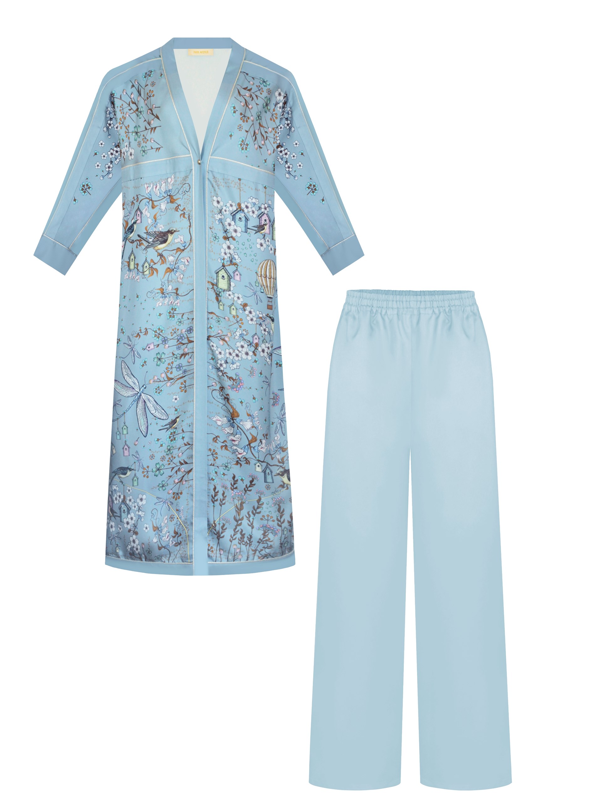Park Avenue Atelier blue silk long shirt with designer pattern