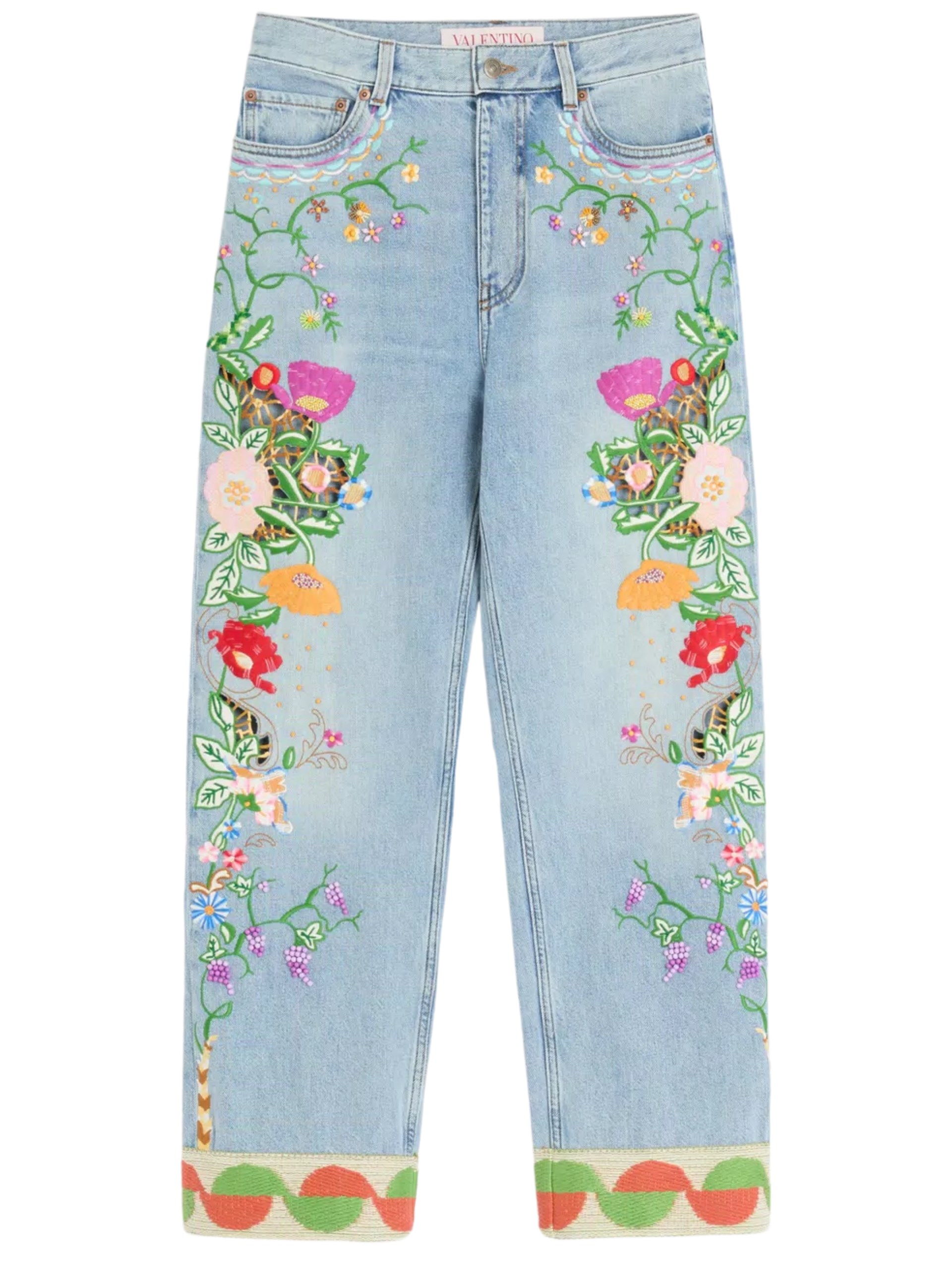 Valentino light blue jeans with floral embroidery