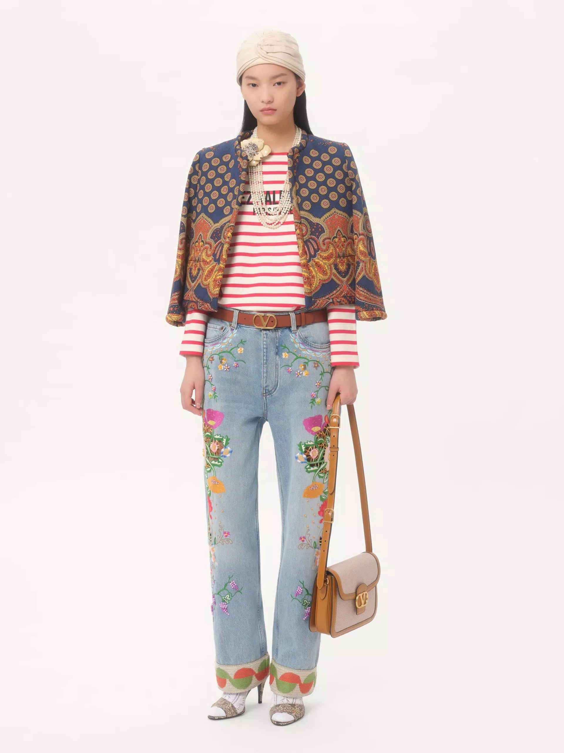 Valentino light blue jeans with floral embroidery