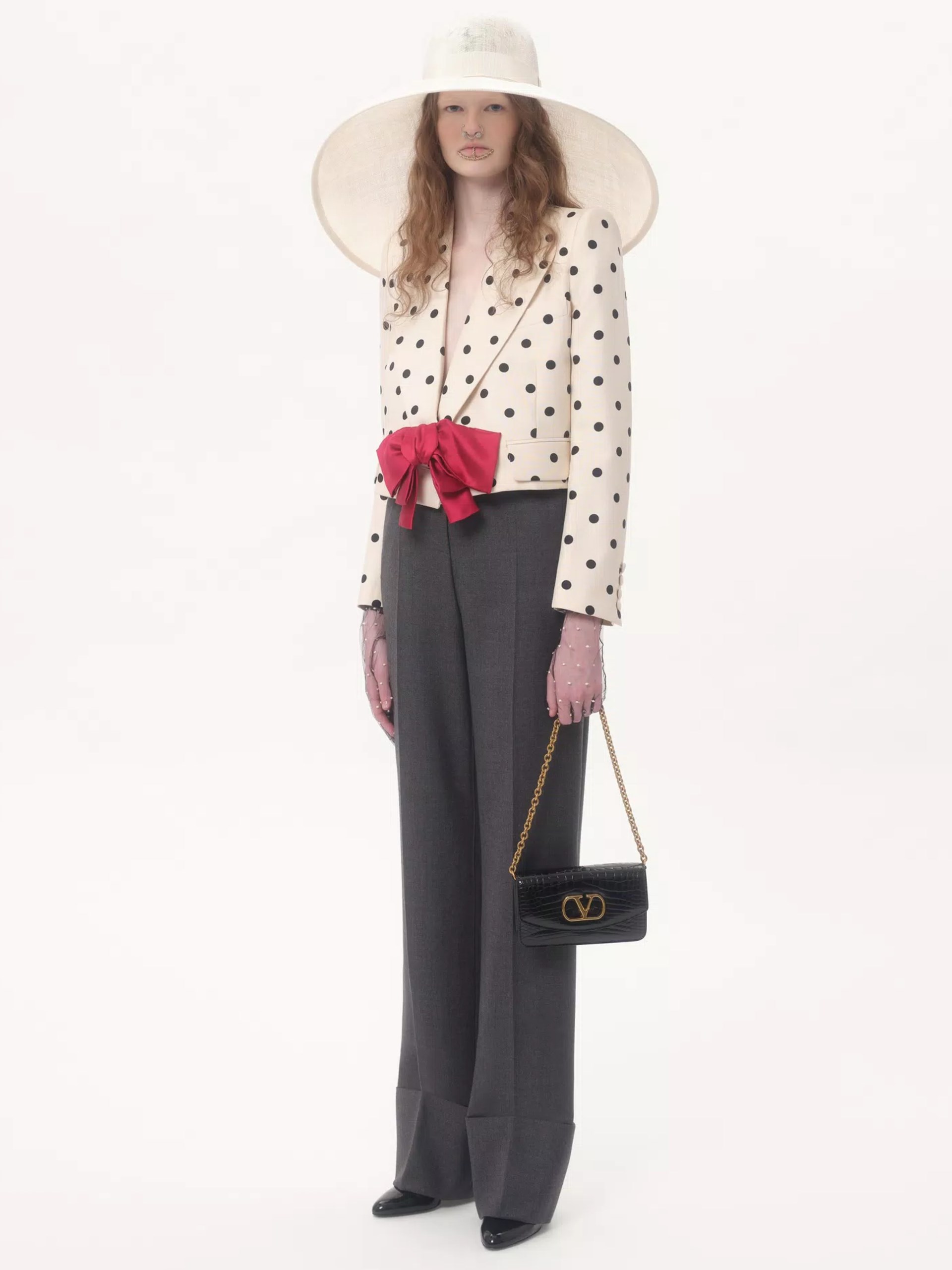 Valentino polka dot single-breasted jacket with contrast bow