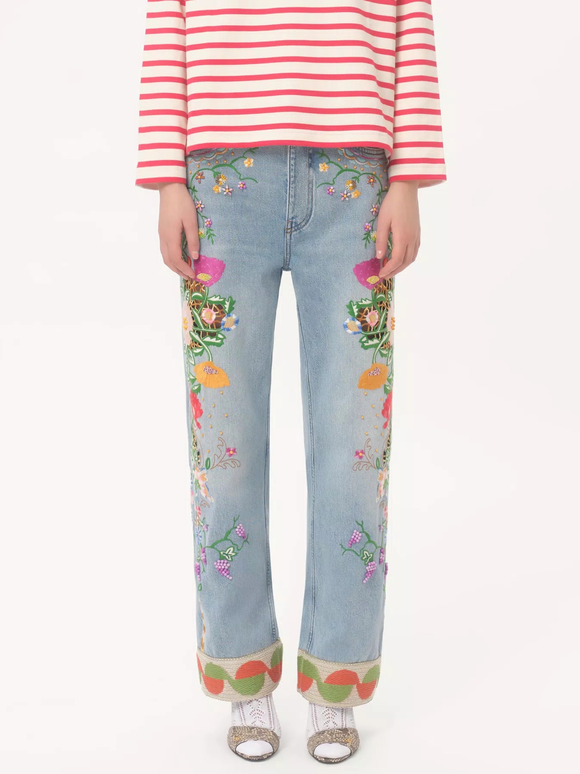 Valentino light blue jeans with floral embroidery