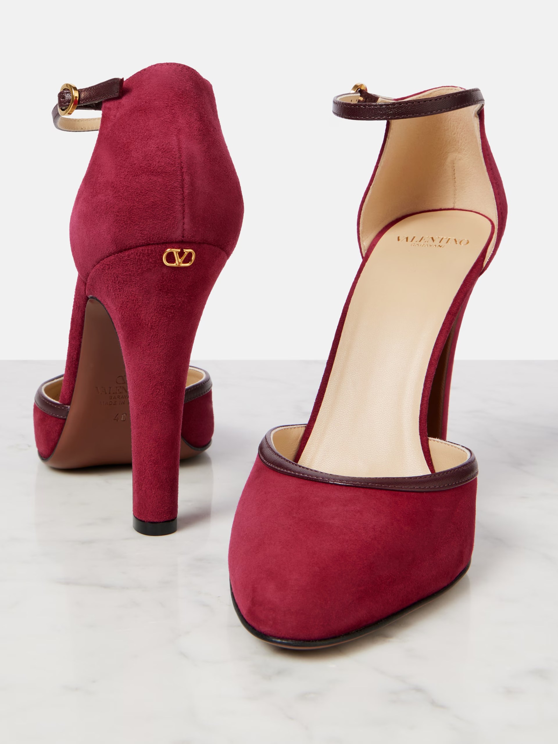 Valentino Garavani Hi Dolly dark red suede heeled shoes