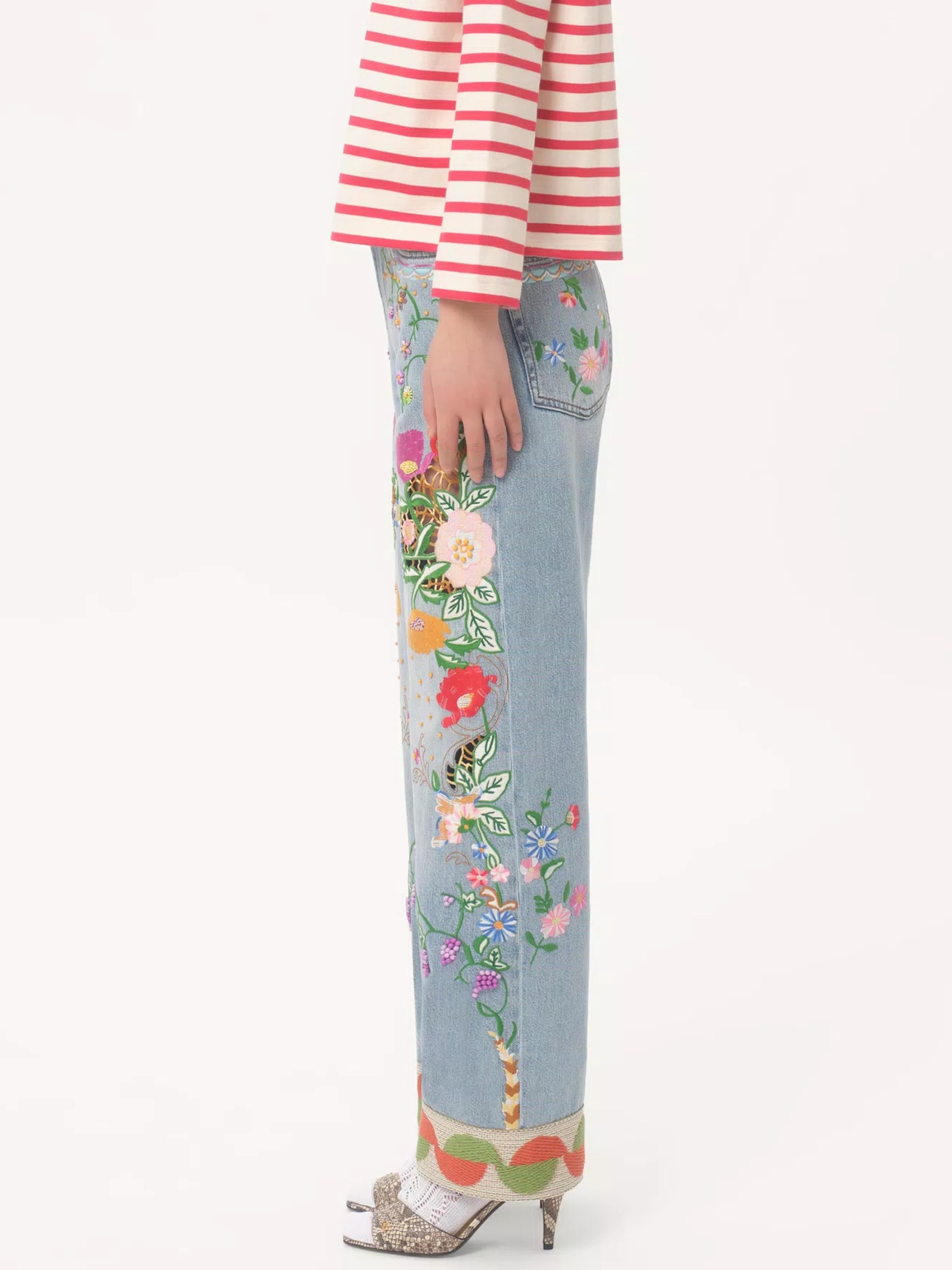 Valentino light blue jeans with floral embroidery