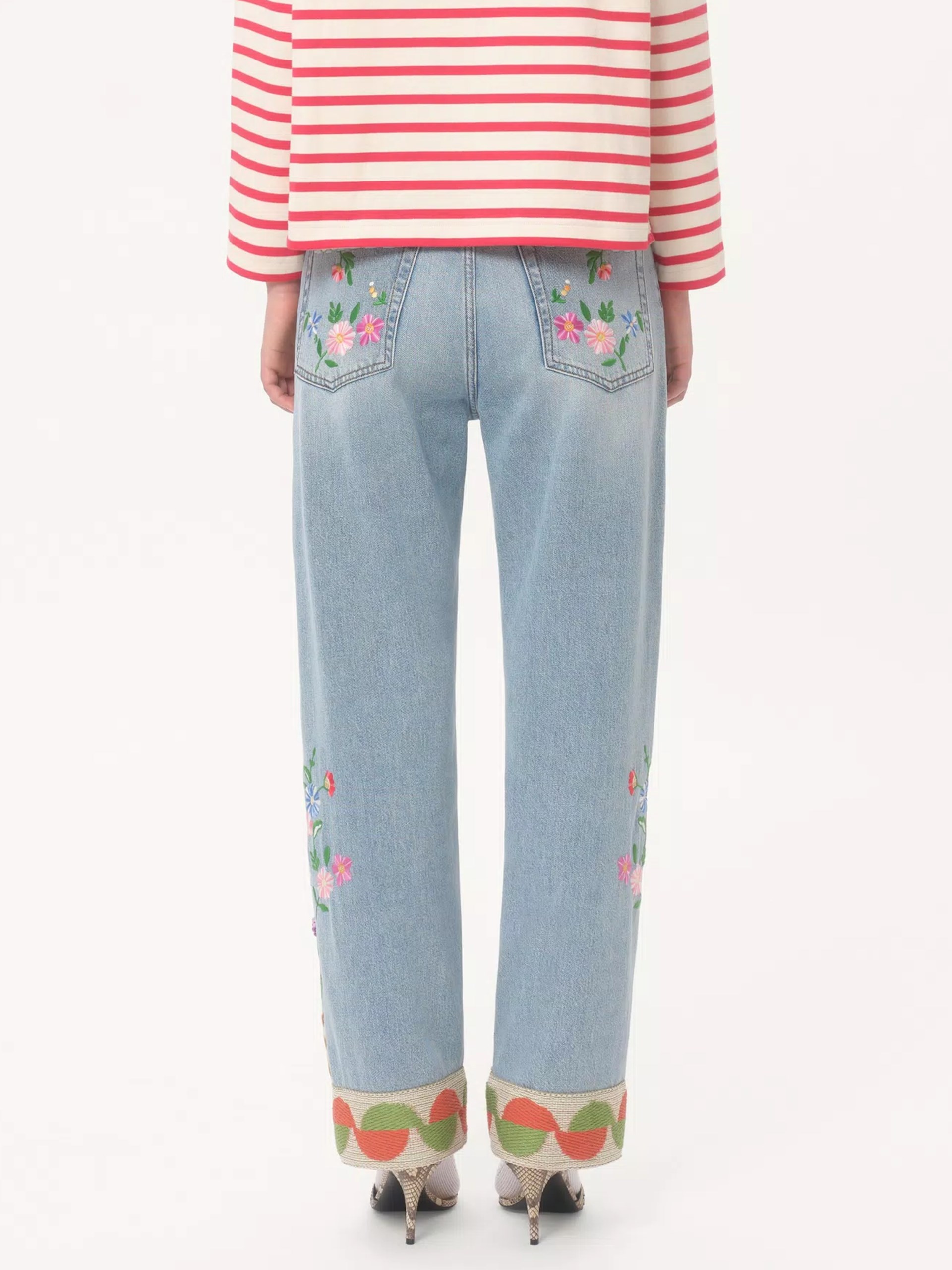 Valentino light blue jeans with floral embroidery