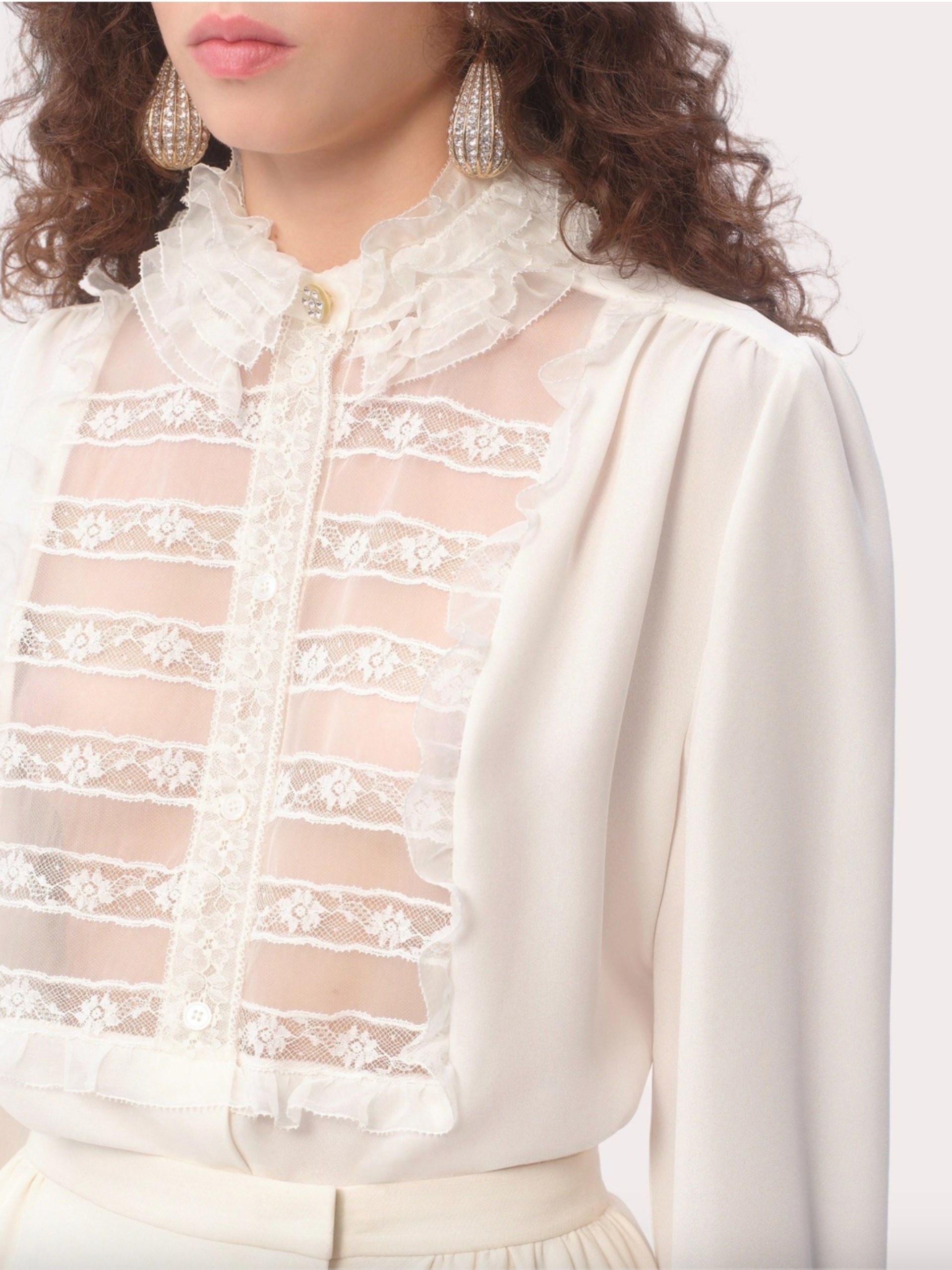 Шовкова блуза Valentino з мереживом та рюшами