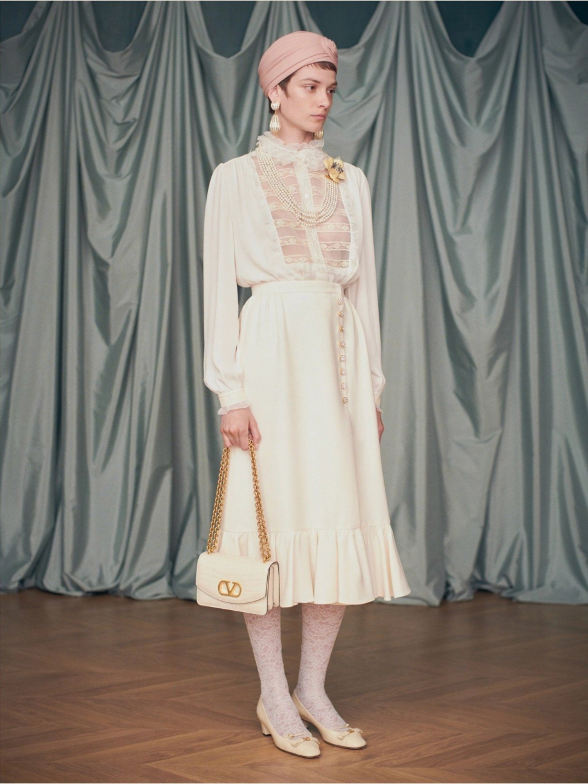 Valentino silk blouse with lace and ruffles