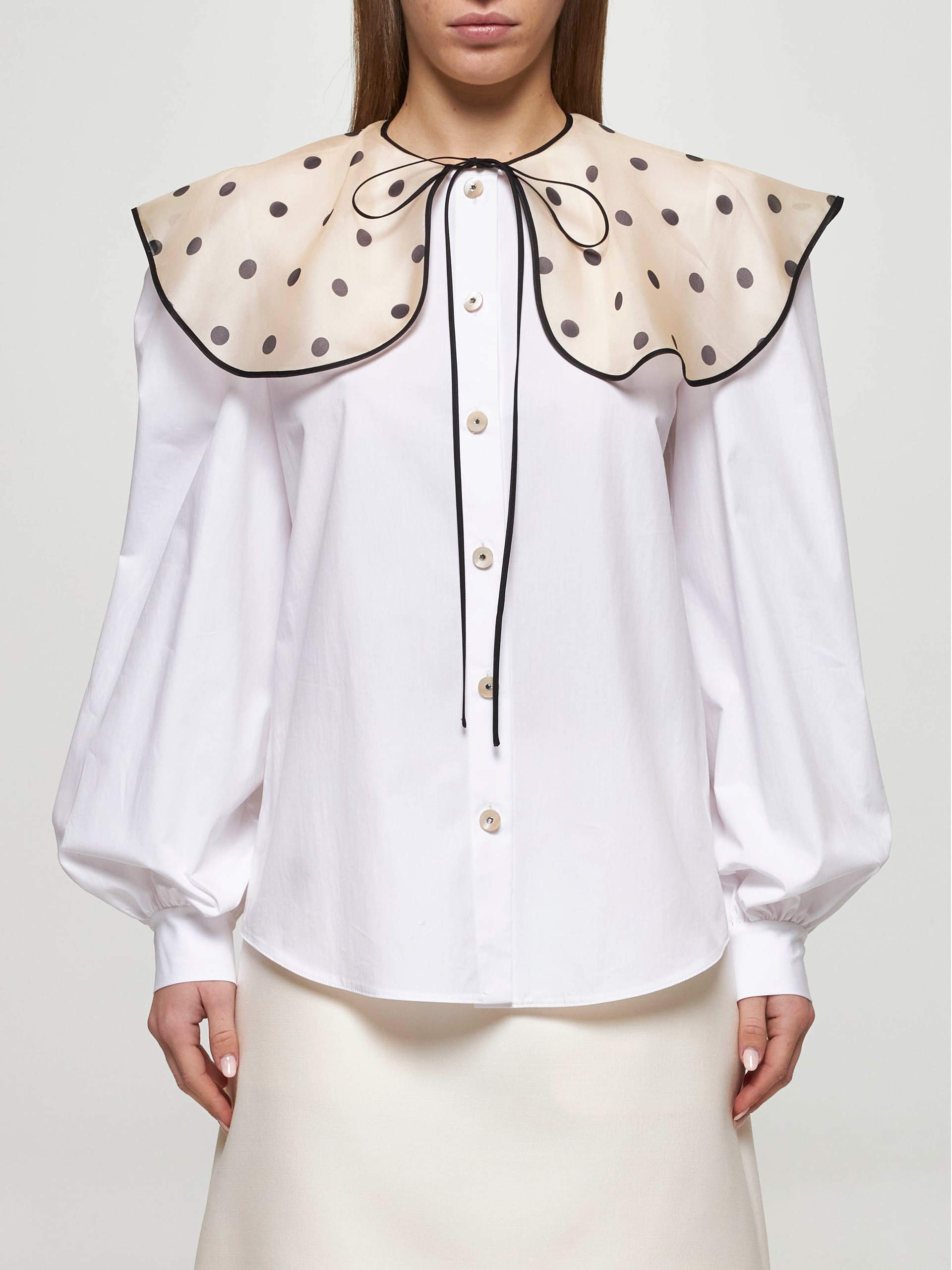 Valentino white cotton shirt with polka dot collar