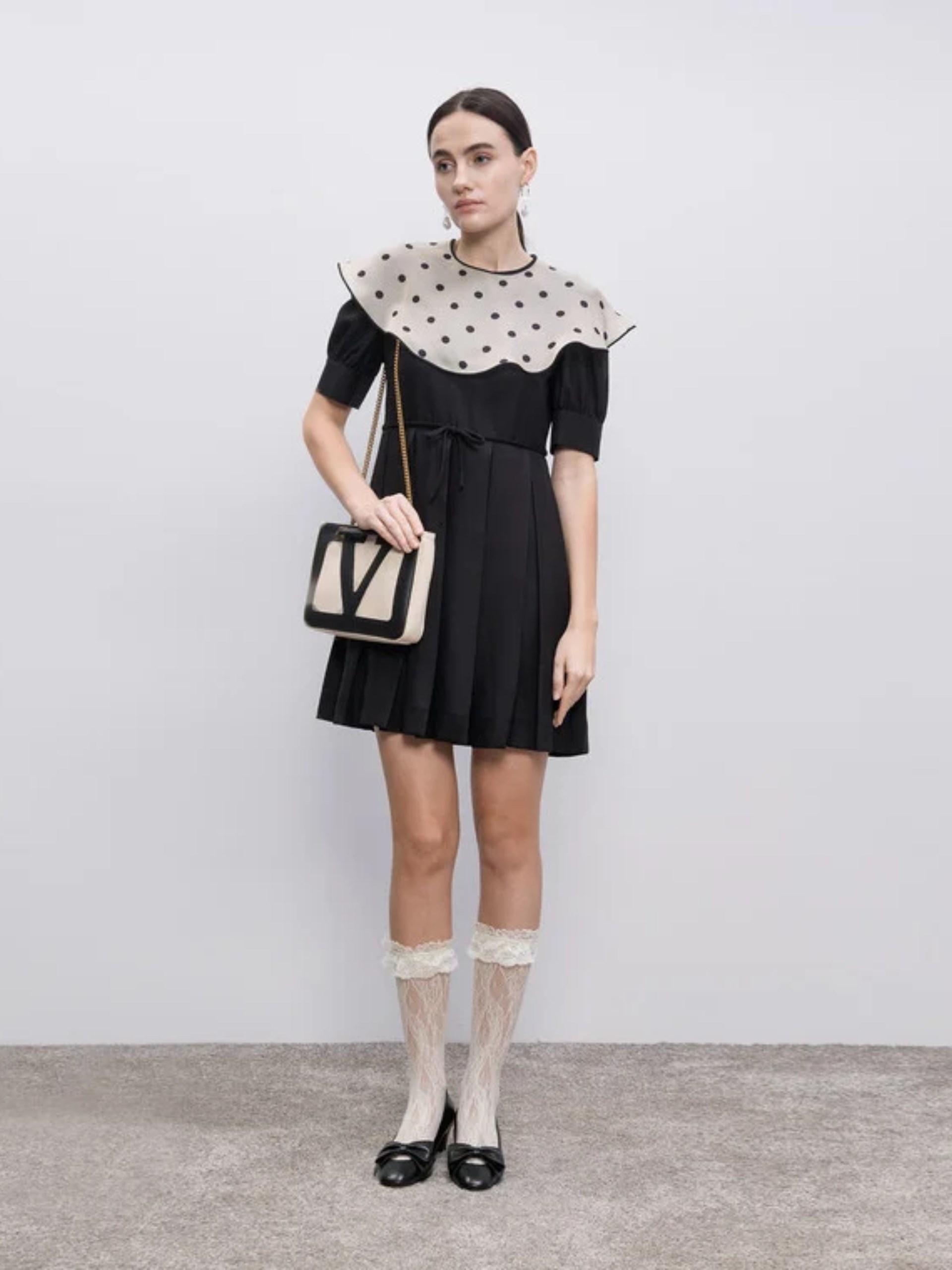 VALENTINO BLACK SILK PLEATED DRESS