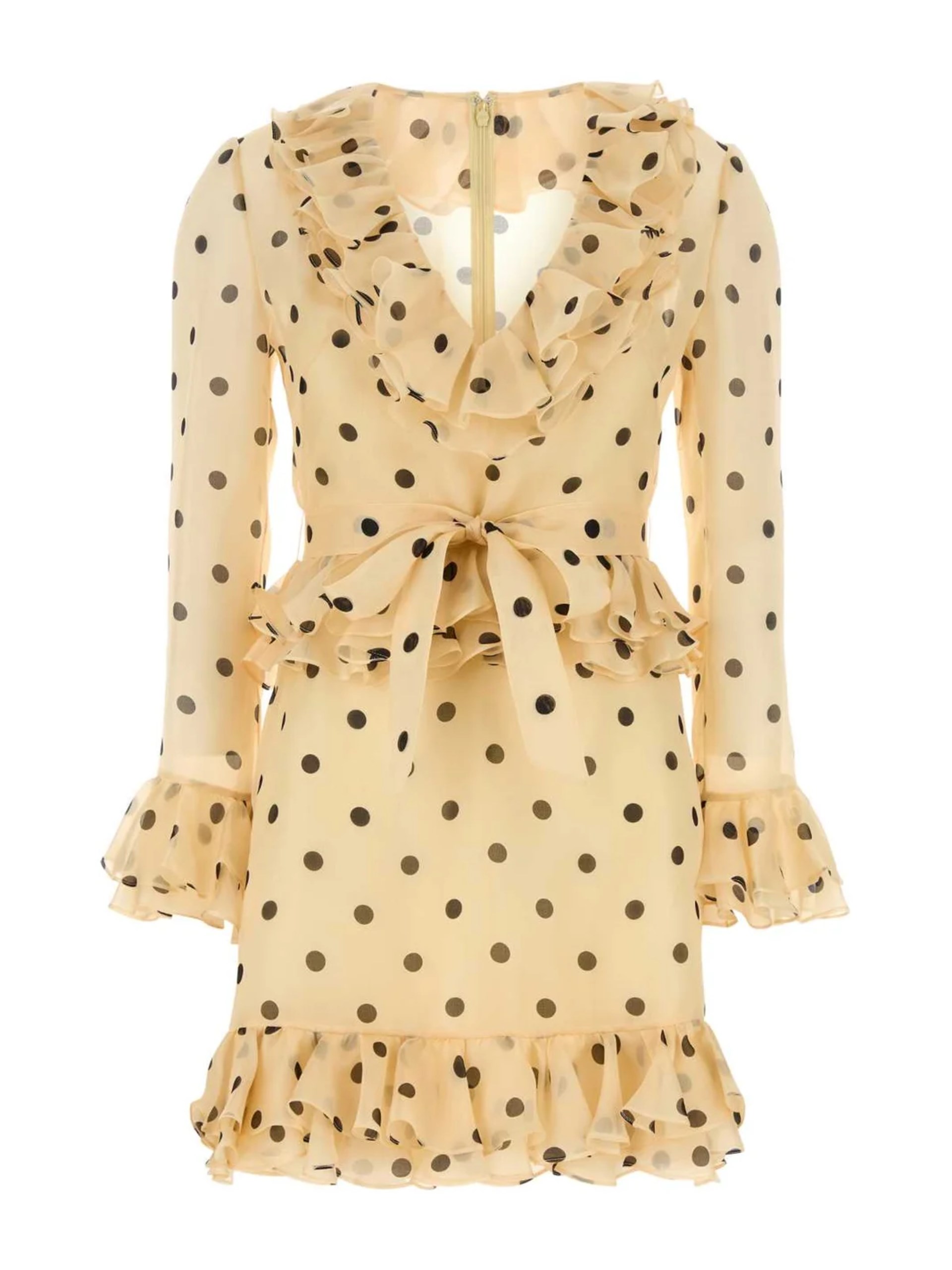 Valentino Polka Dot-Printed V-Neck Ruffled Dress