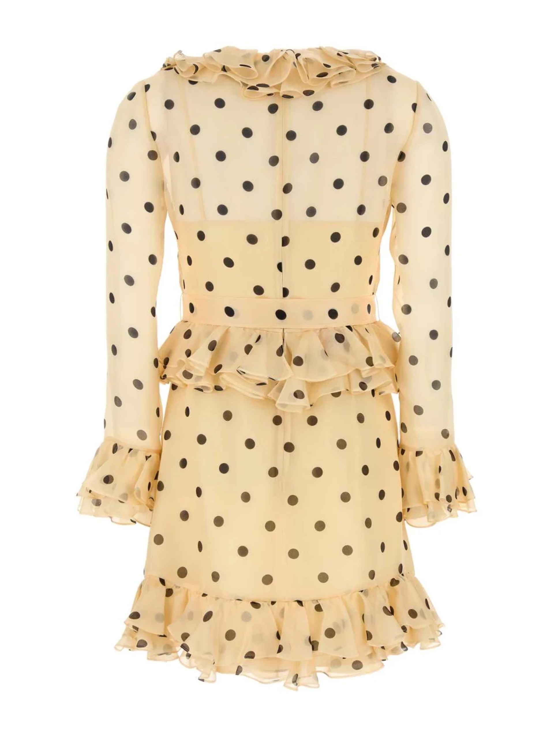 Valentino Polka Dot-Printed V-Neck Ruffled Dress