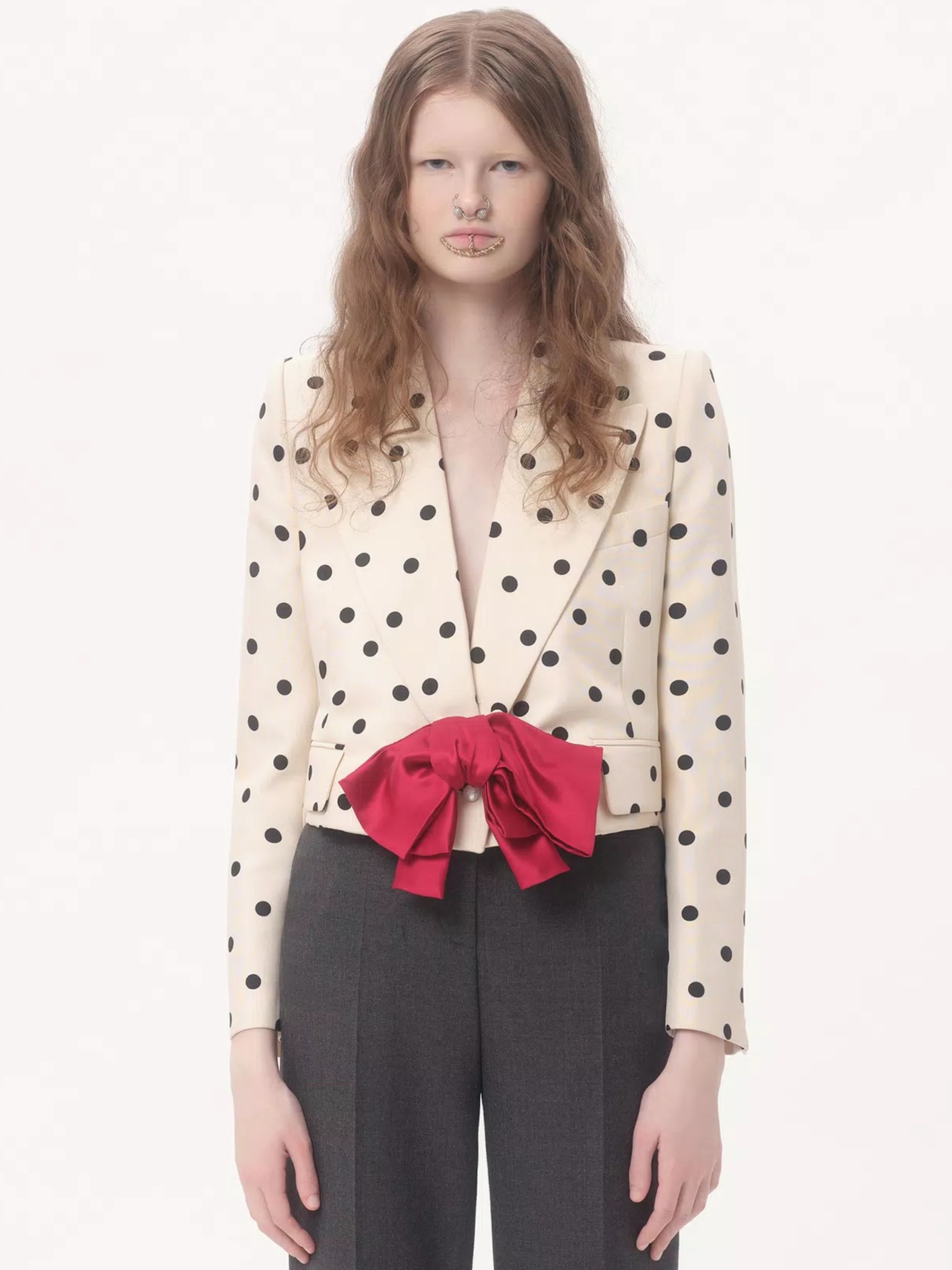 Valentino polka dot single-breasted jacket with contrast bow