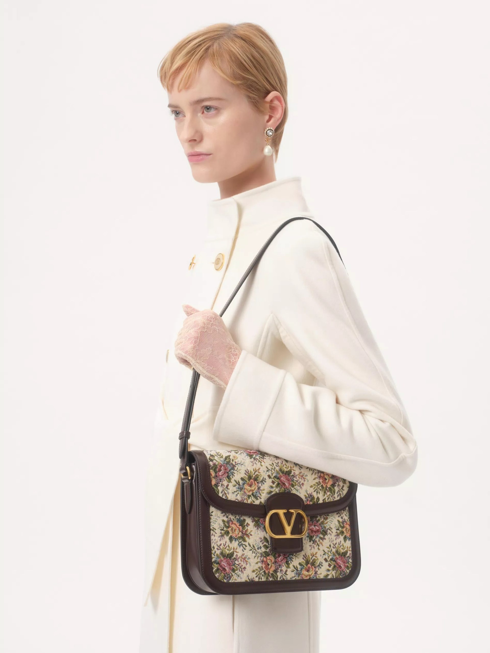 Valentino Garavani 9To5 bag in jacquard fabric with floral print Papier