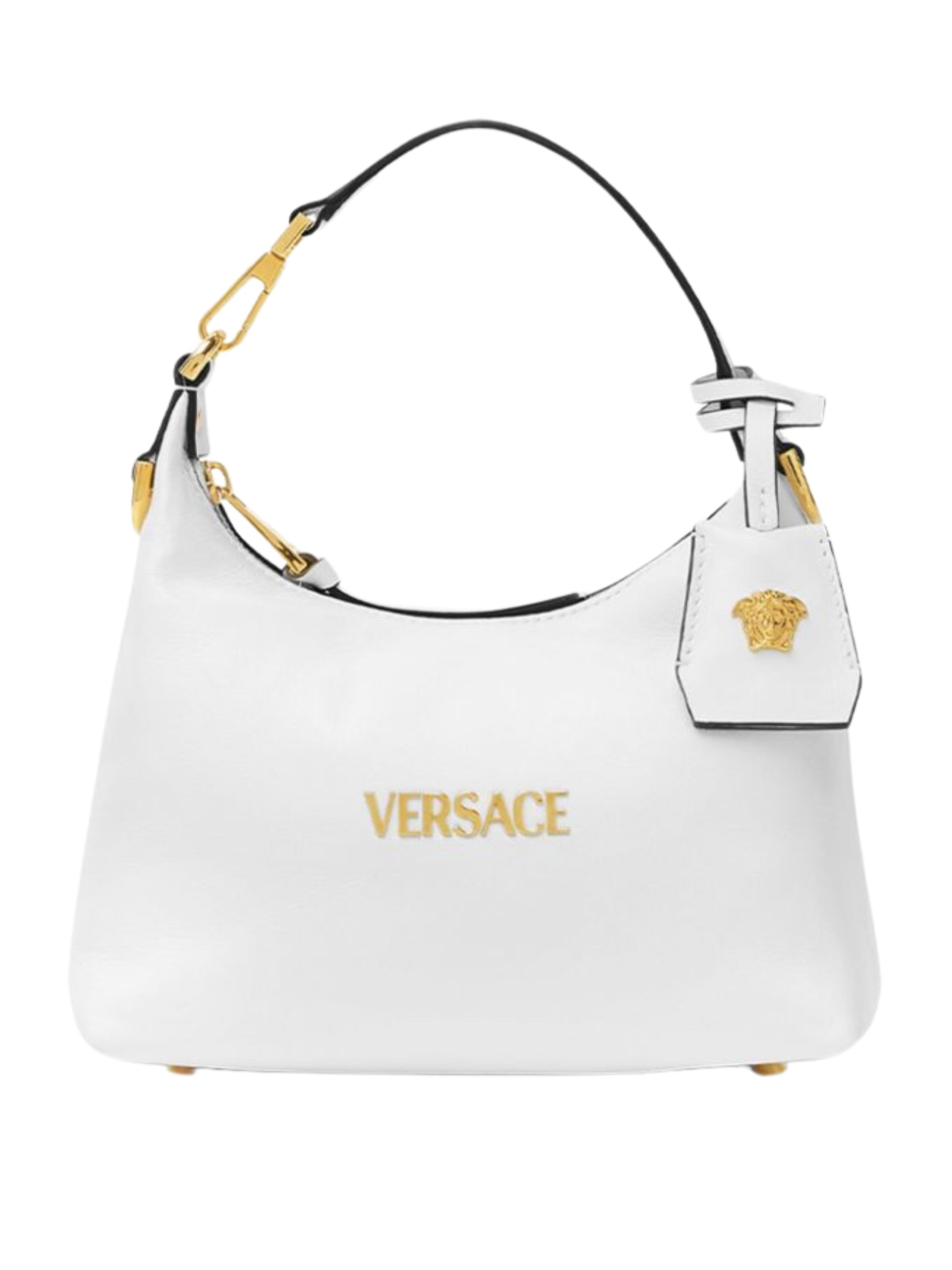 White Versace hobo bag with gold hardware