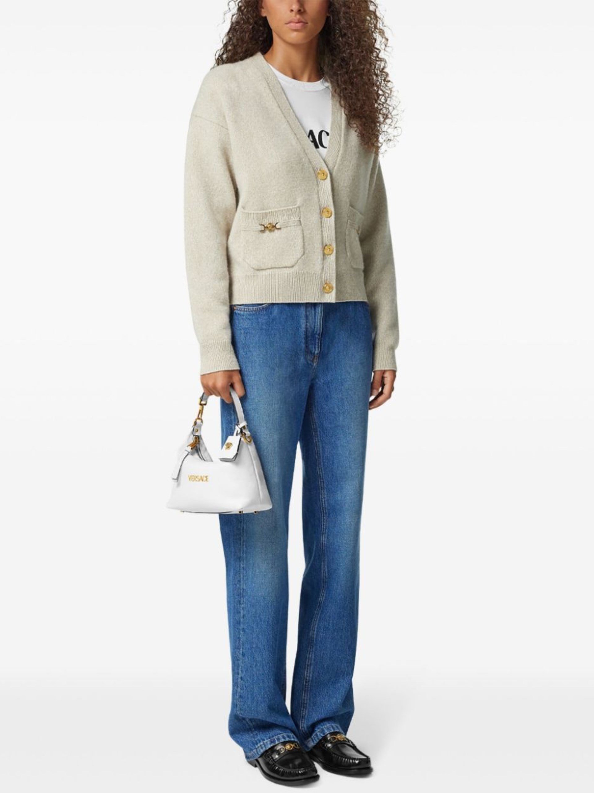 White Versace hobo bag with gold hardware