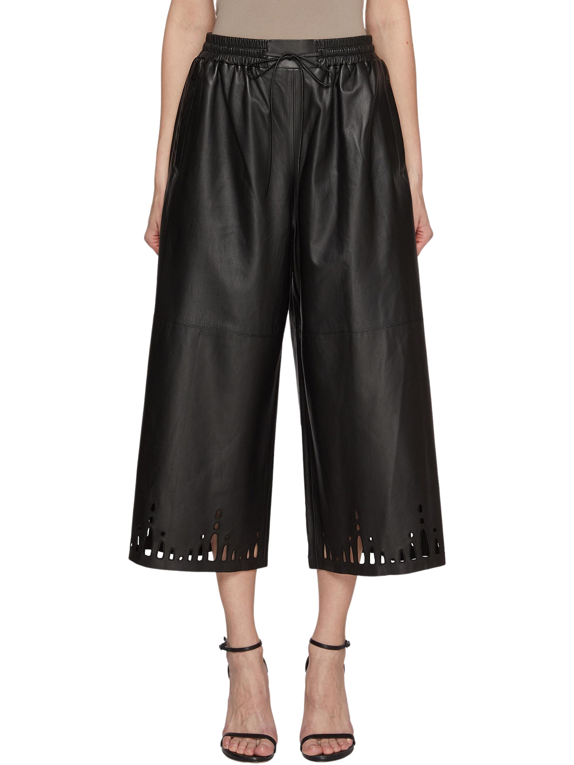 Yves Salomon wide-leg black leather pants