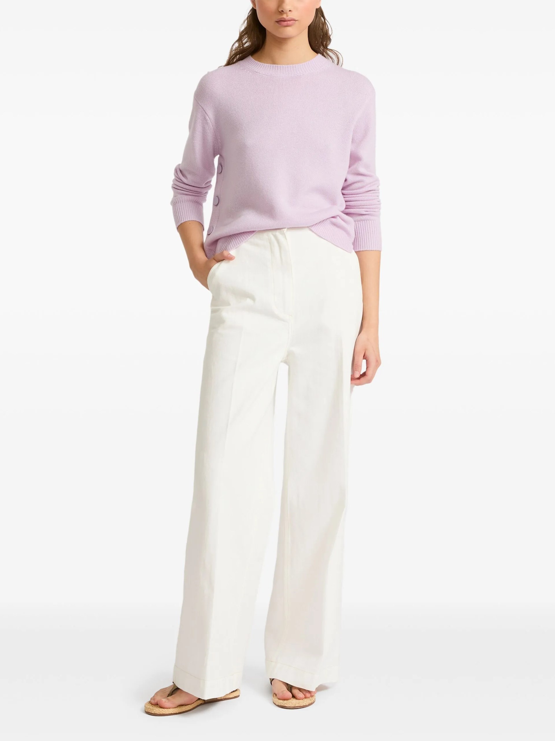 Yves Salomon white wide-leg jeans