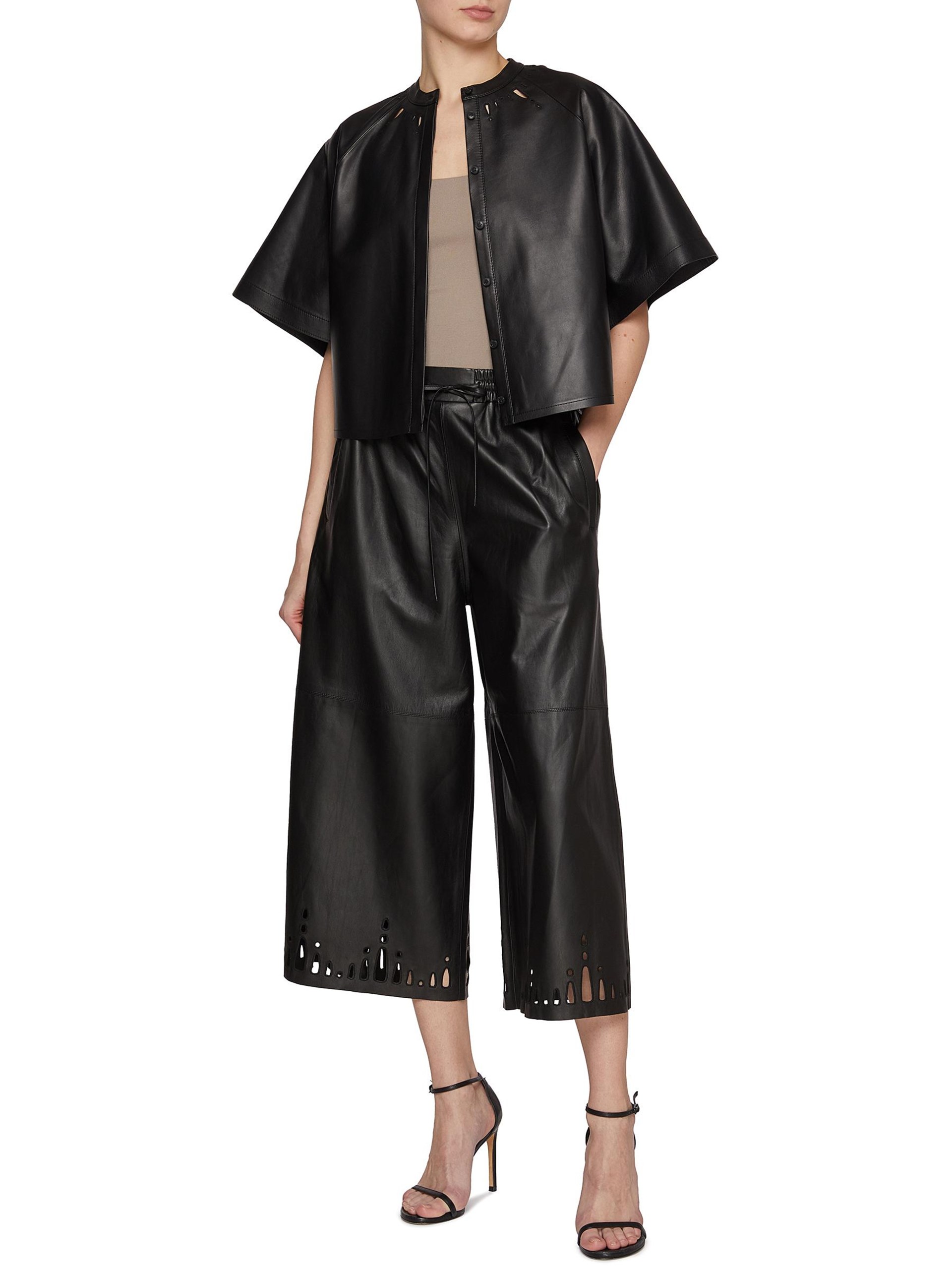 Yves Salomon wide-leg black leather pants