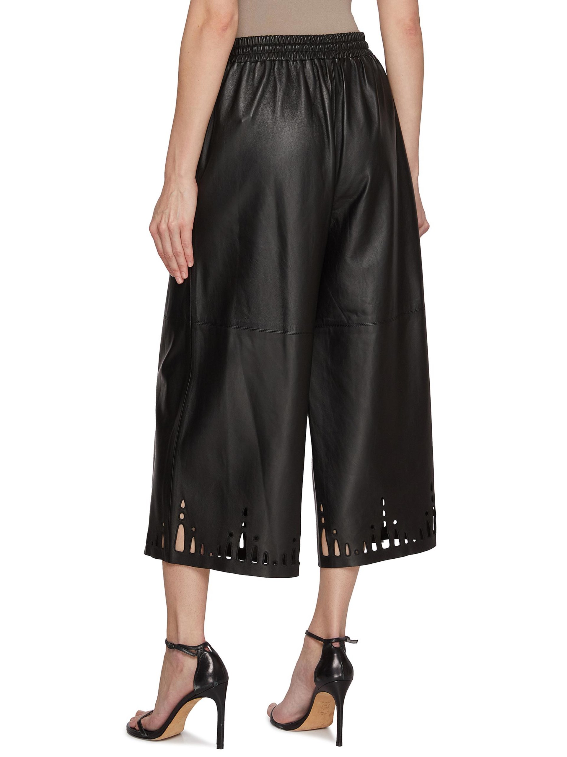 Yves Salomon wide-leg black leather pants