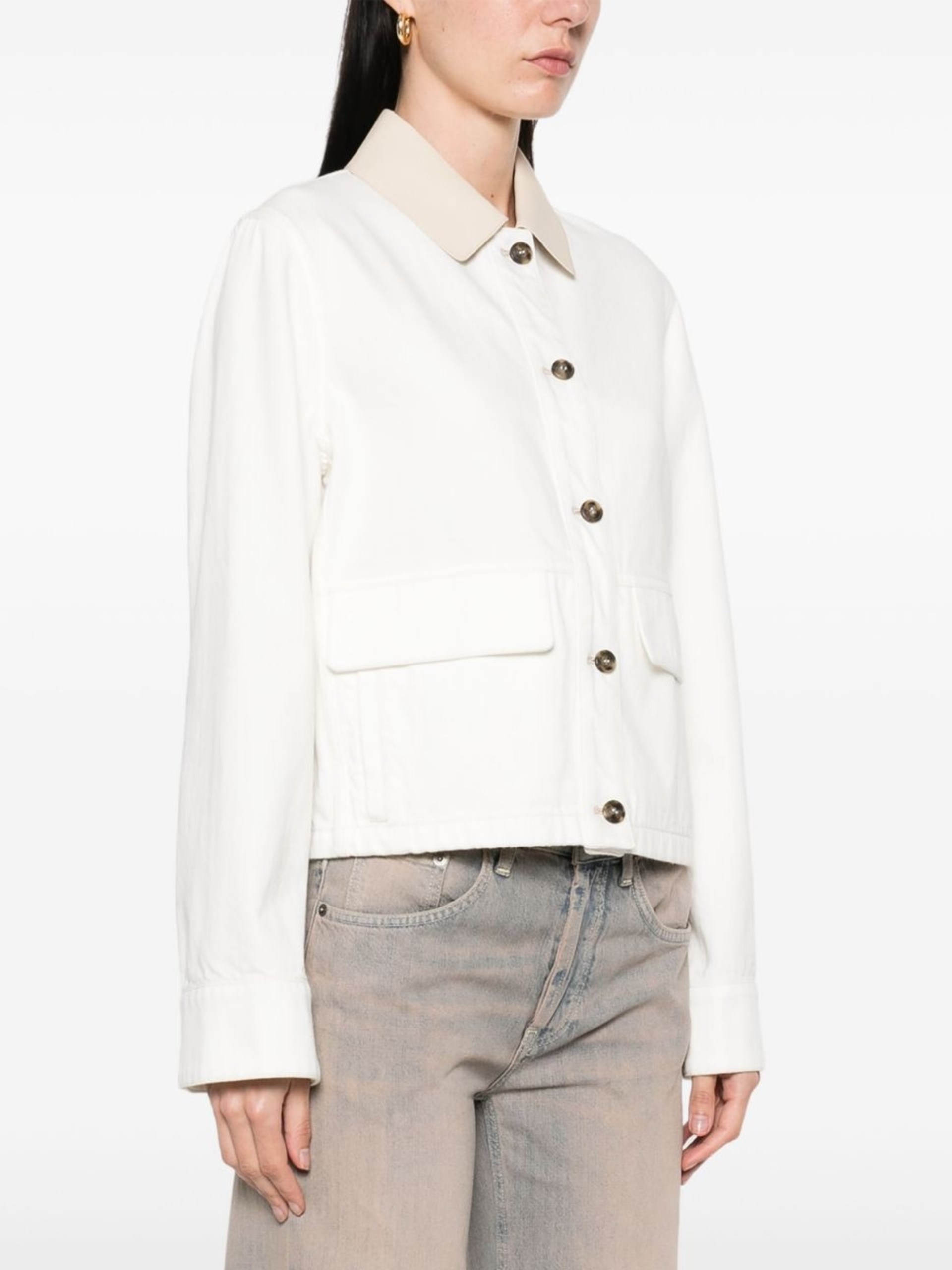 Yves Salomon white denim jacket with contrast collar