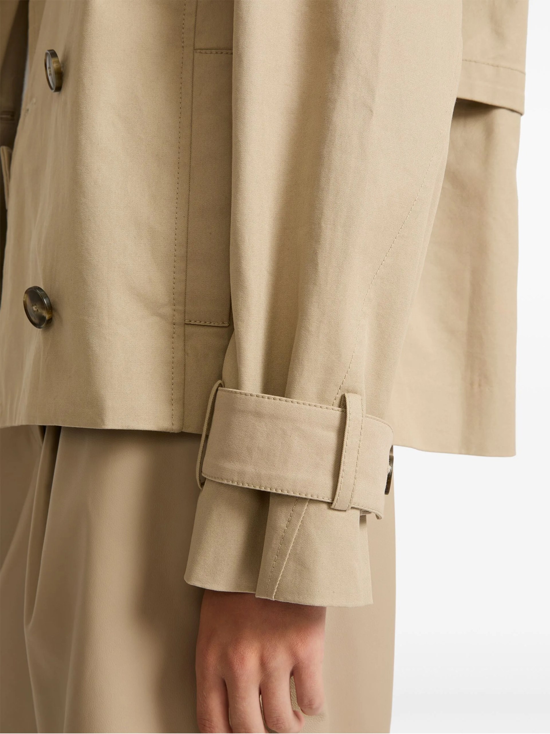 Light beige cropped Yves Salomon cotton trench coat